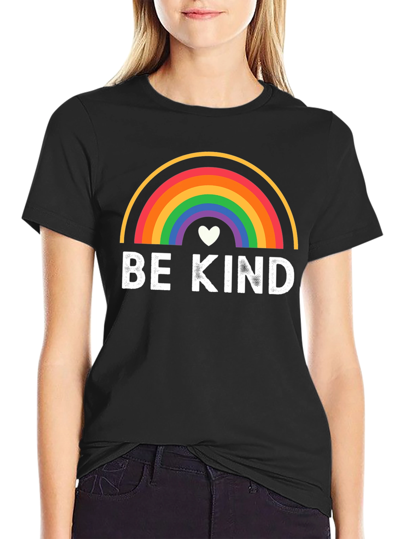 Be Kind Rainbow Graphic Black T-Shirt