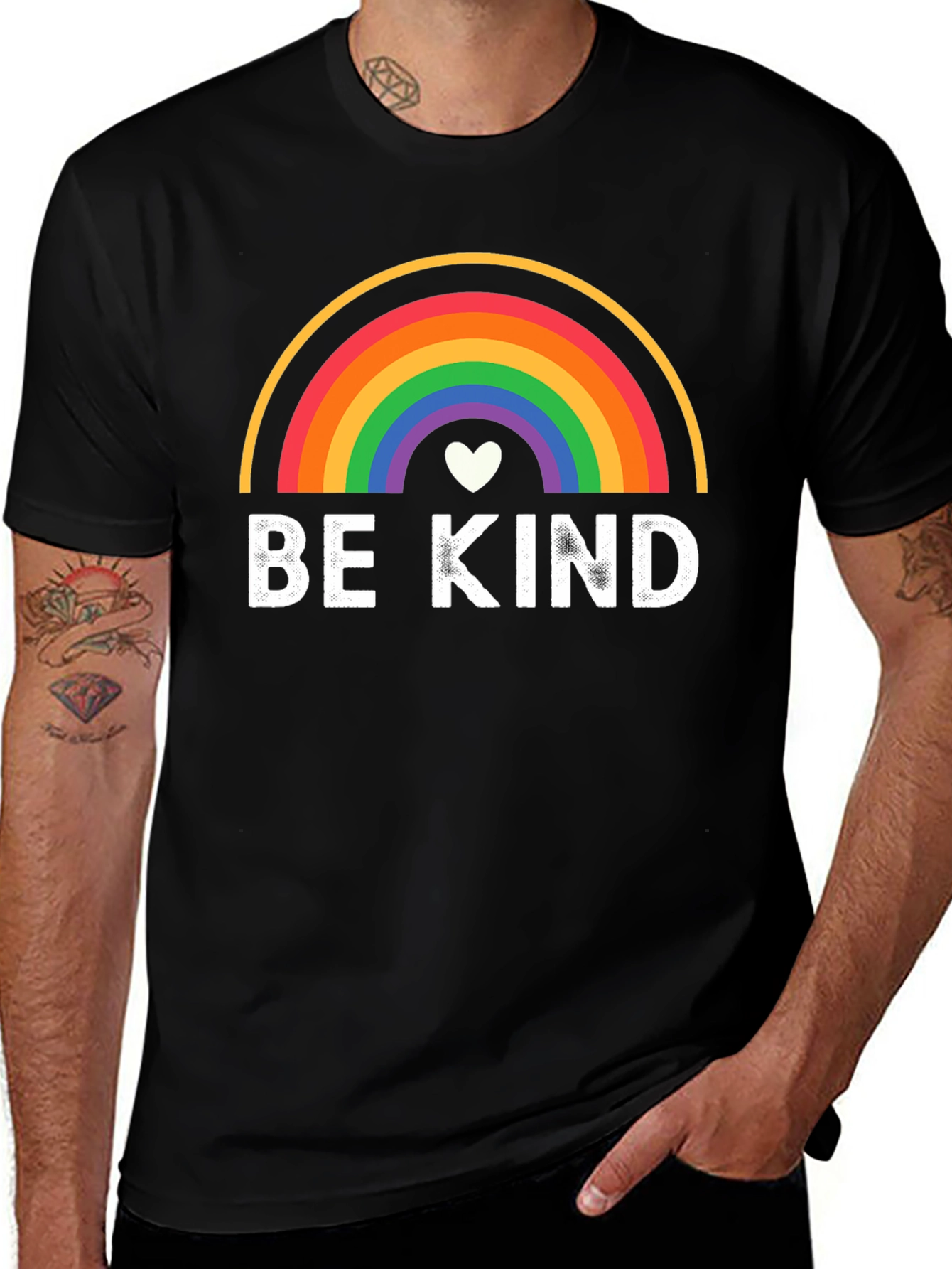 Be Kind Rainbow Graphic Black T-Shirt