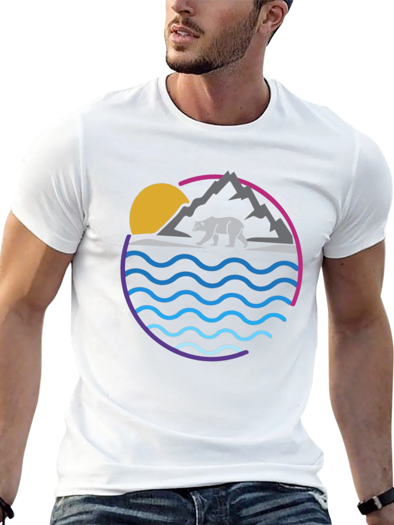 Bear Mountain Wave Graphic Tee - Cool Nature Shirt