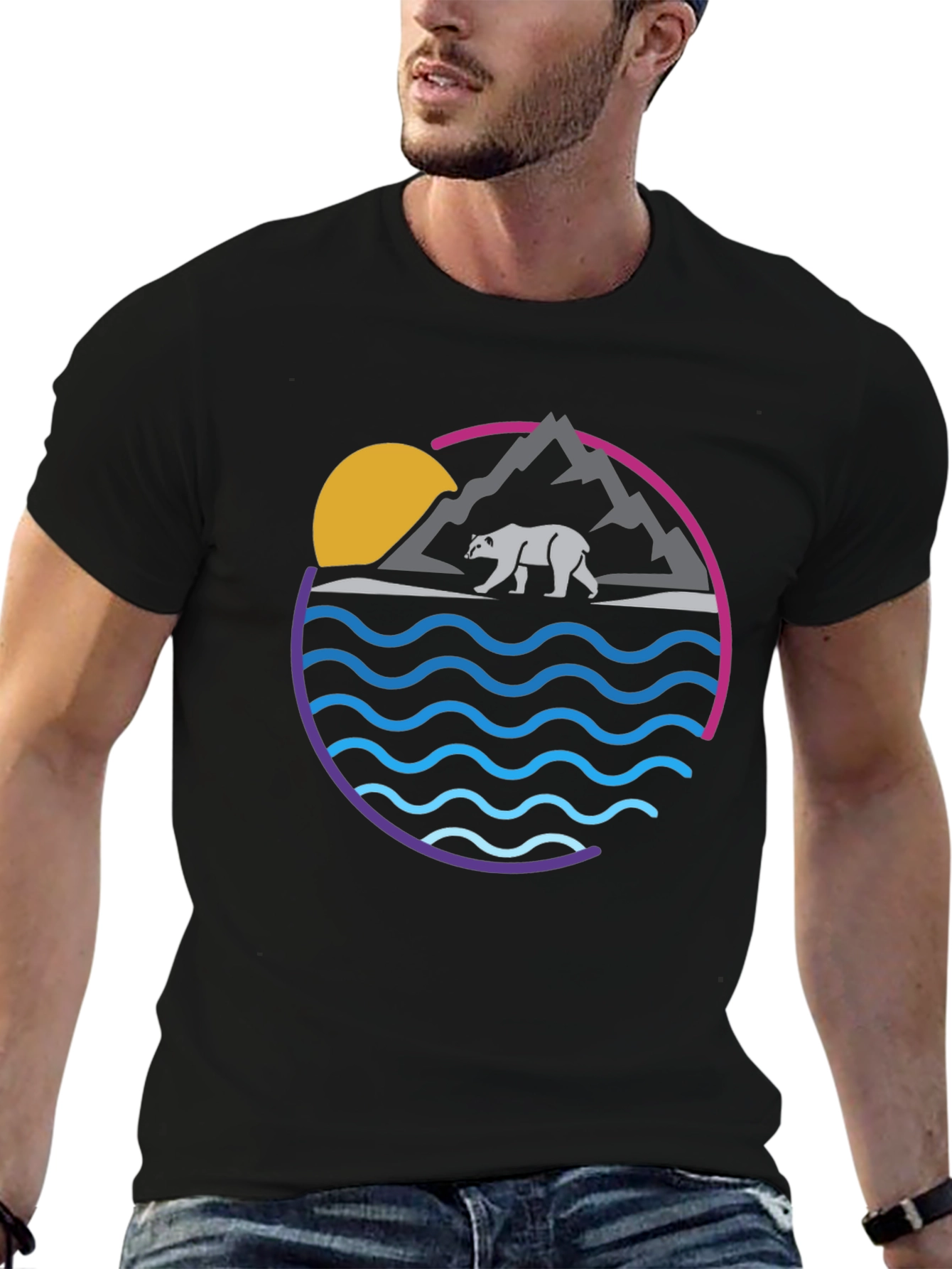 Bear Mountain Wave Graphic Tee - Cool Nature Shirt
