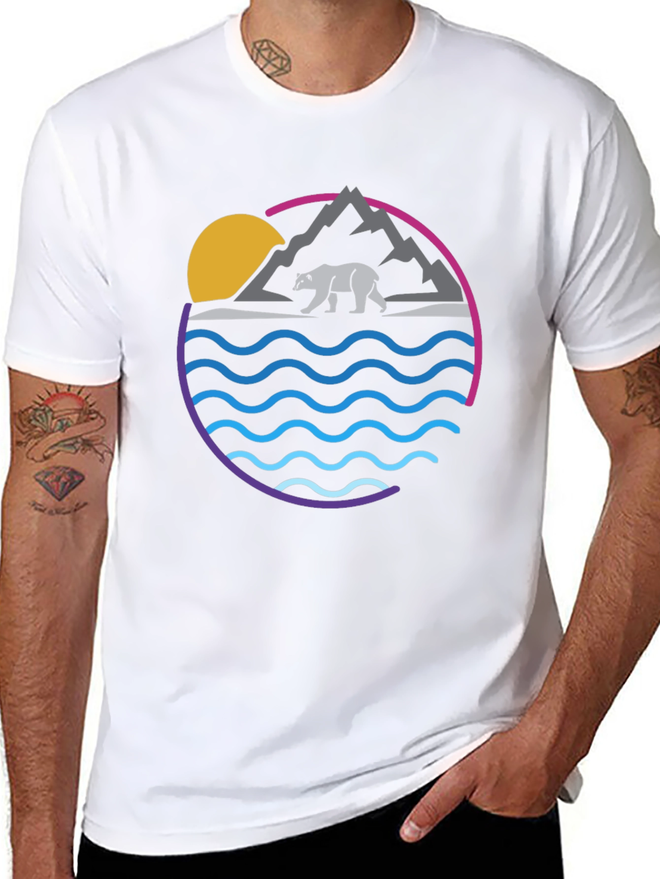 Bear Mountain Wave Graphic Tee - Cool Nature Shirt