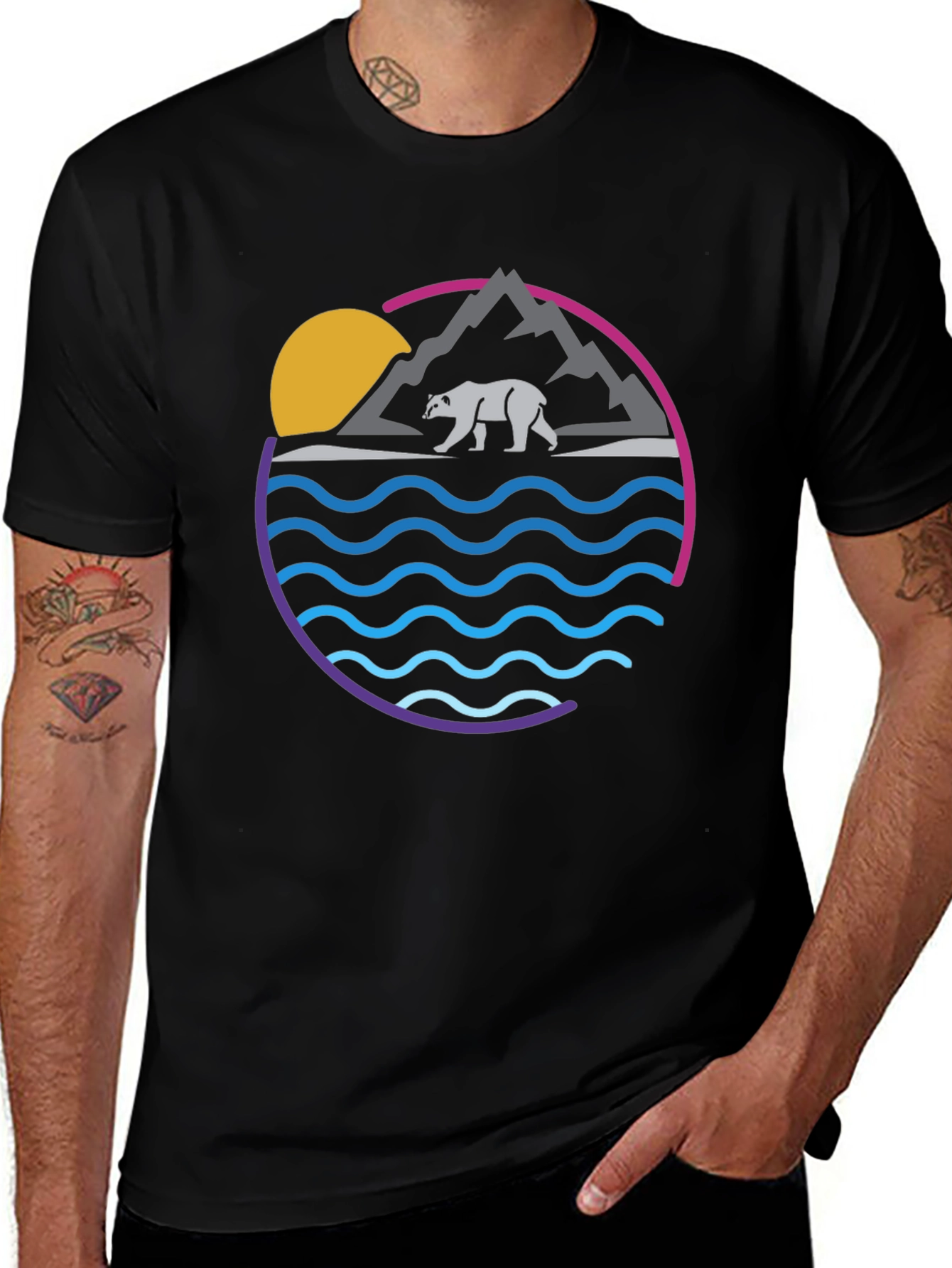 Bear Mountain Wave Graphic Tee - Cool Nature Shirt
