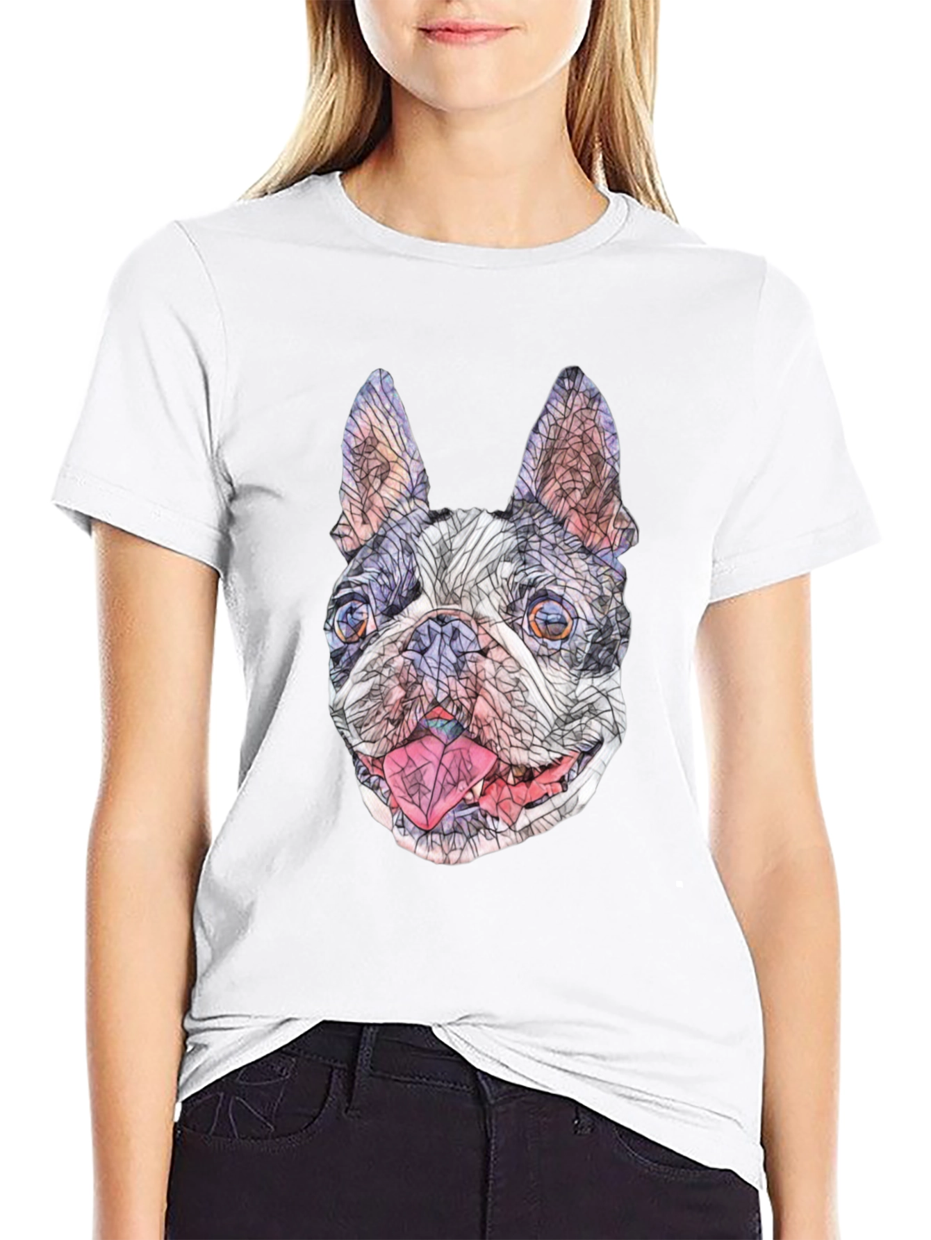 Geometric French Bulldog Graphic T-Shirt - Black