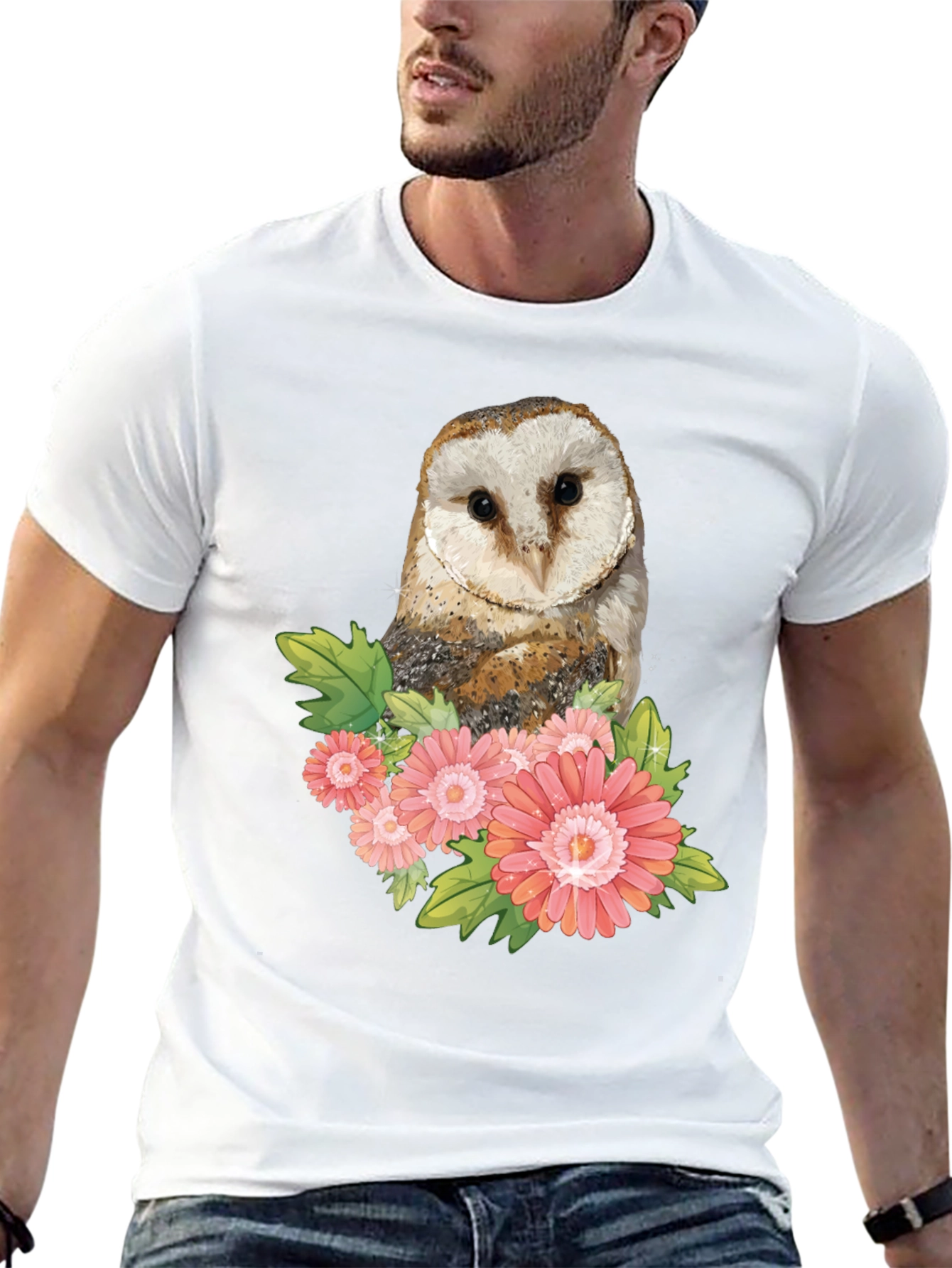 Owl and Flower Graphic T-Shirt