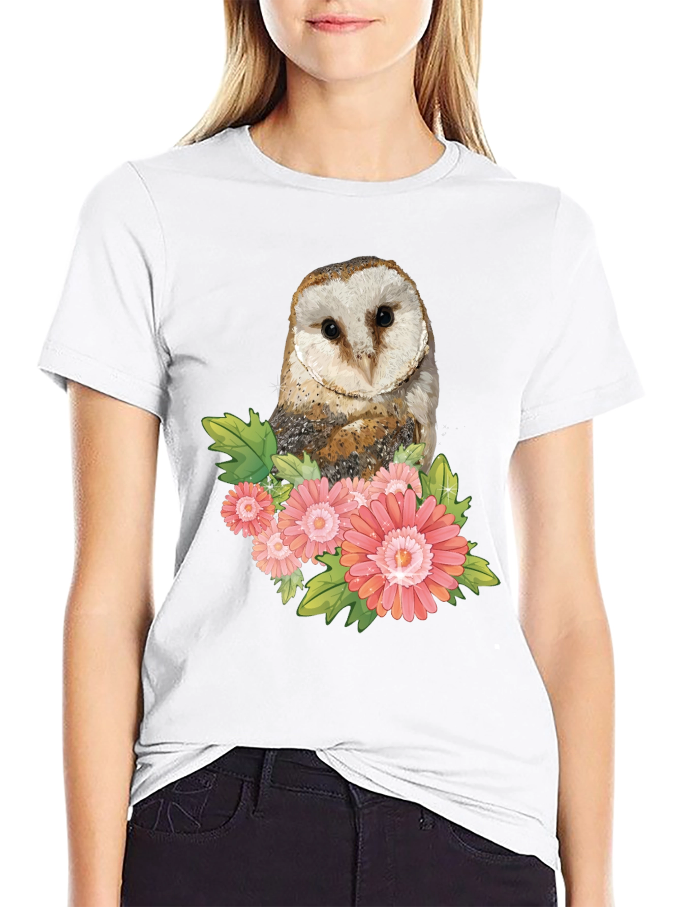 Owl and Flower Graphic T-Shirt
