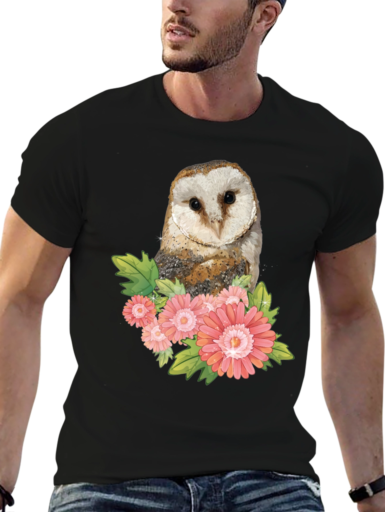 Owl and Flower Graphic T-Shirt