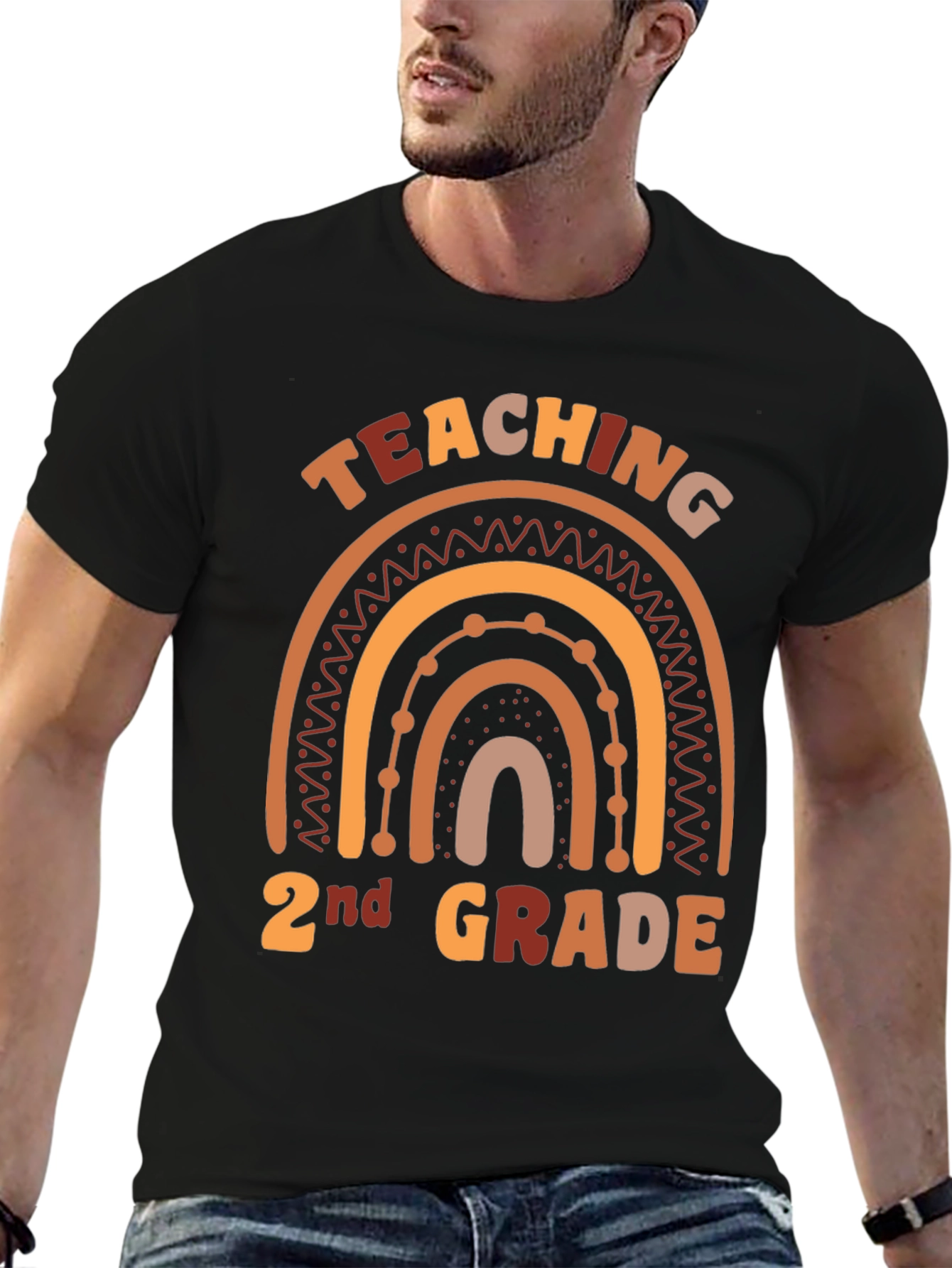 Teaching 2nd Grade Boho Rainbow Graphic Tee