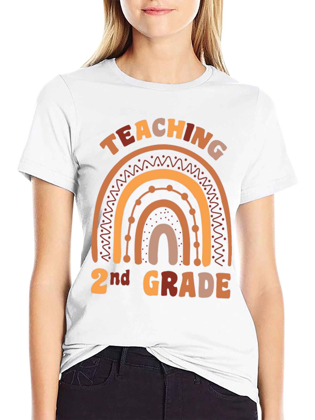 Teaching 2nd Grade Boho Rainbow Graphic Tee