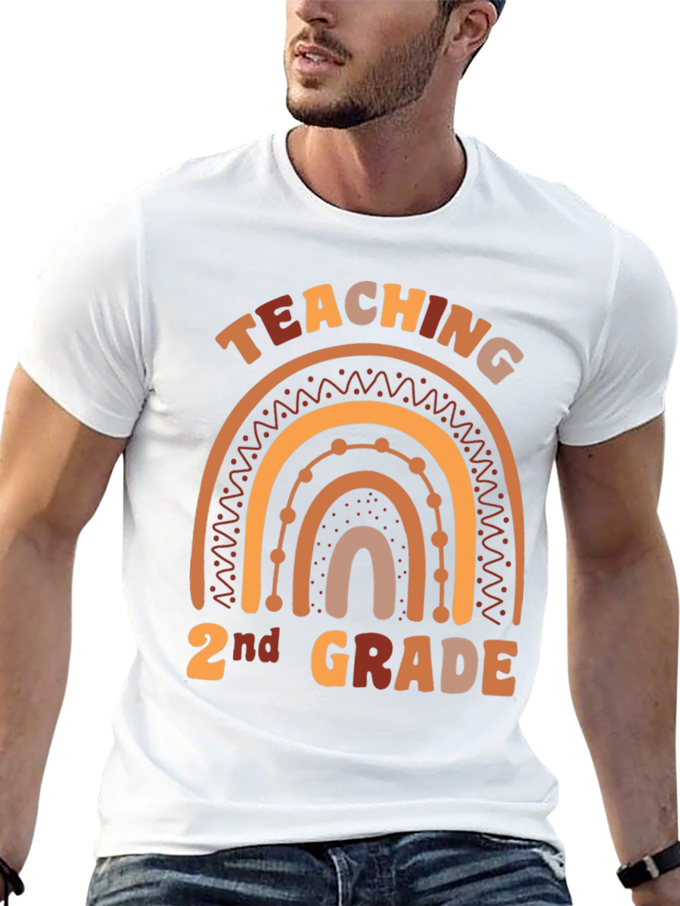 Teaching 2nd Grade Boho Rainbow Graphic Tee