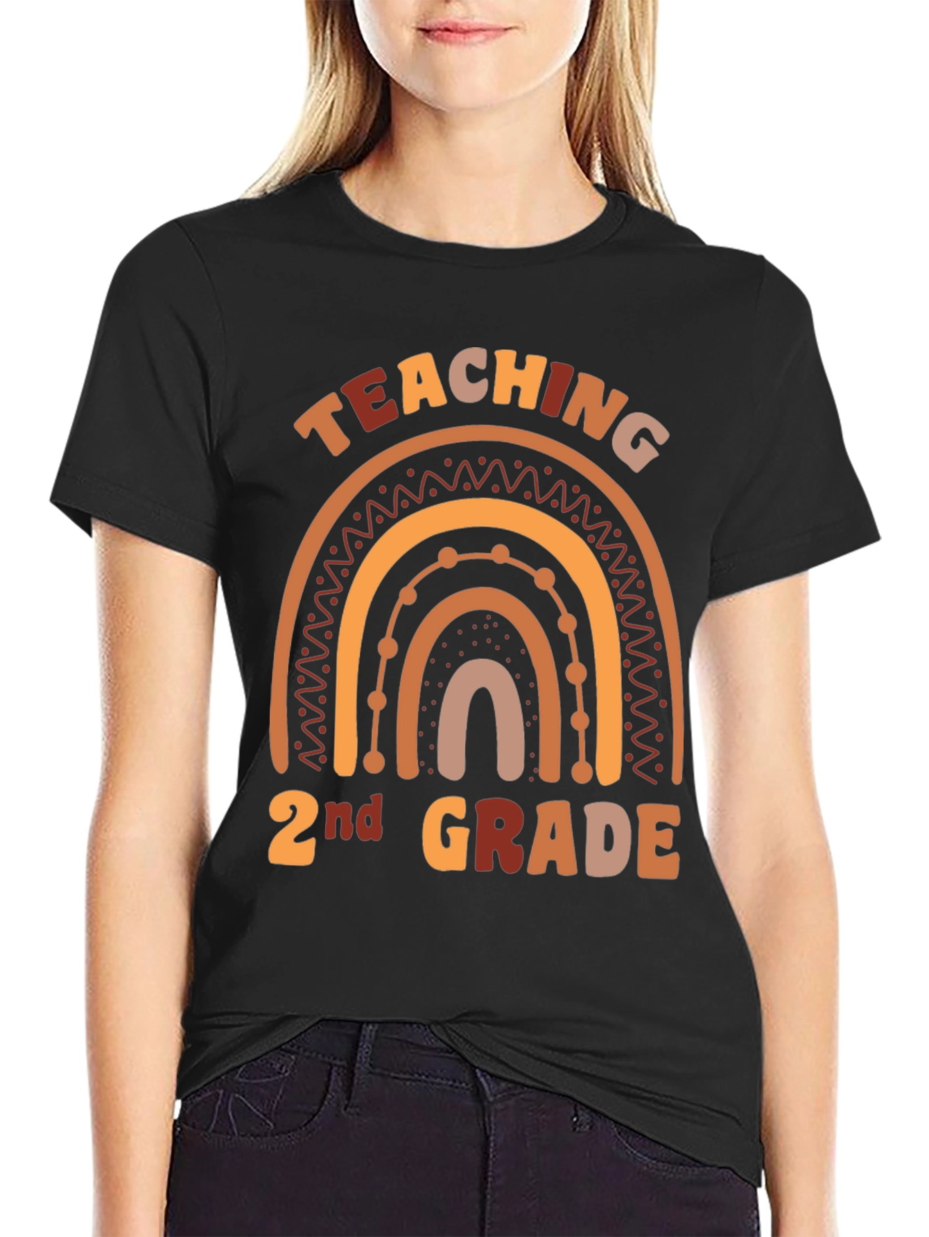 Teaching 2nd Grade Boho Rainbow Graphic Tee