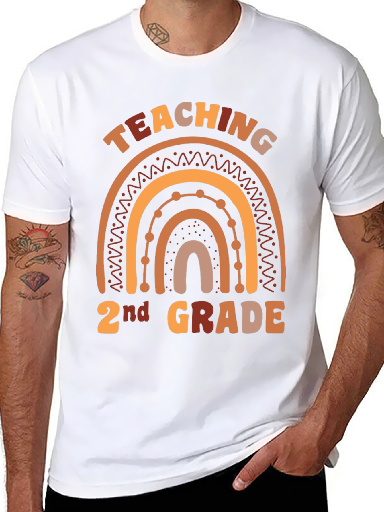 Teaching 2nd Grade Boho Rainbow Graphic Tee