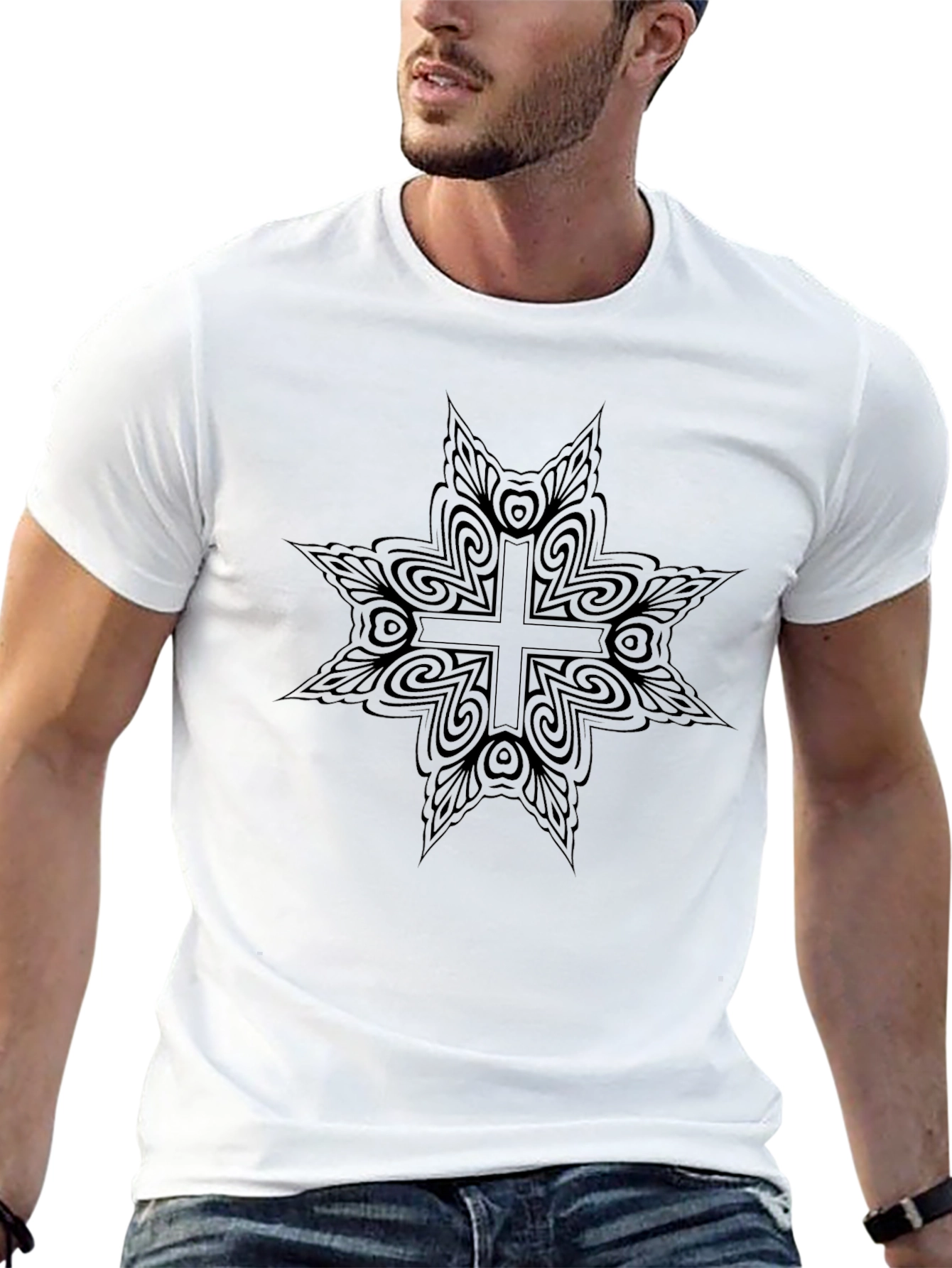 Abstract Cross Graphic Black T-Shirt