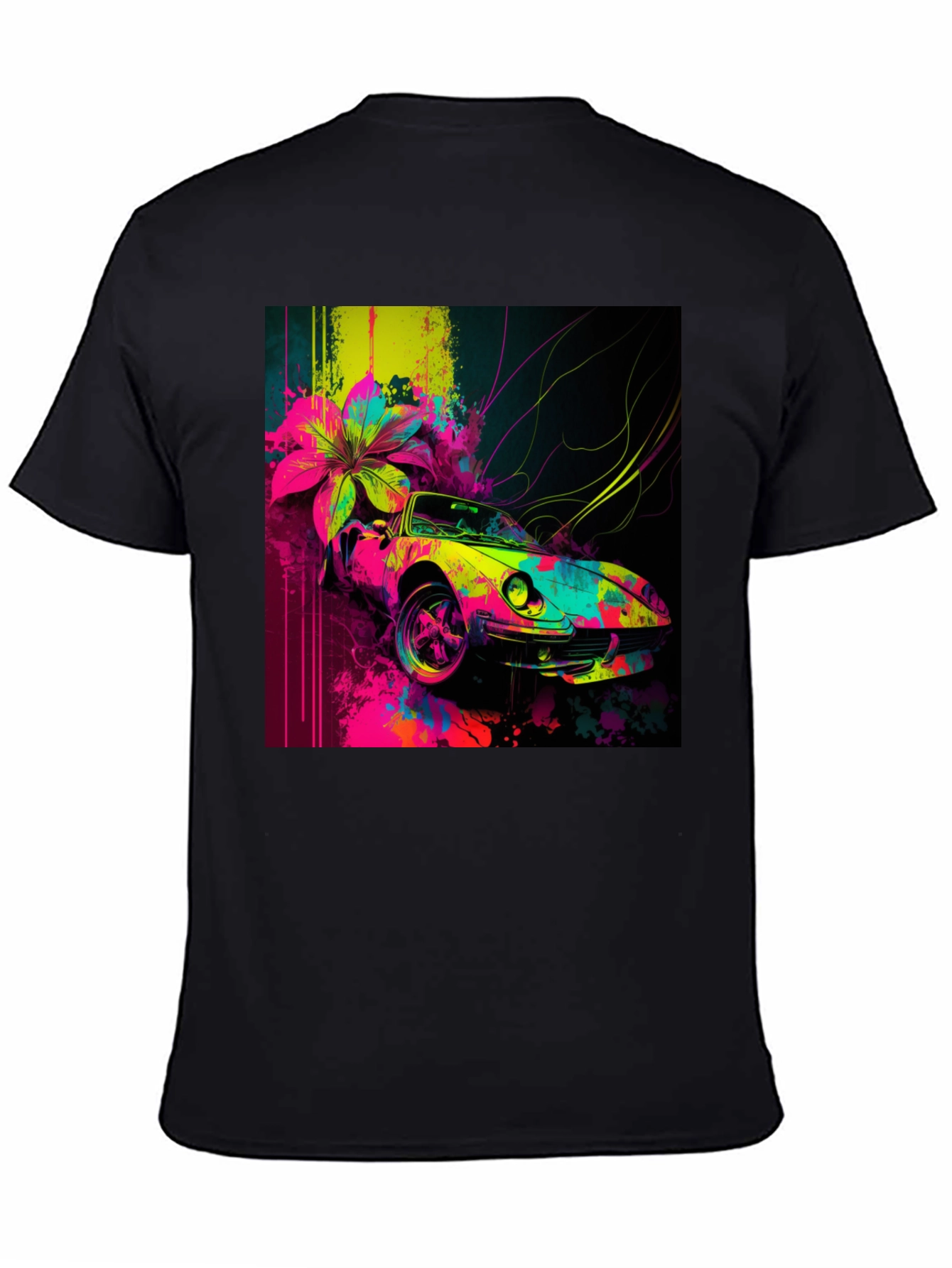 Vibrant Car Graphic Tee - Stylish Mens Black T-Shirt