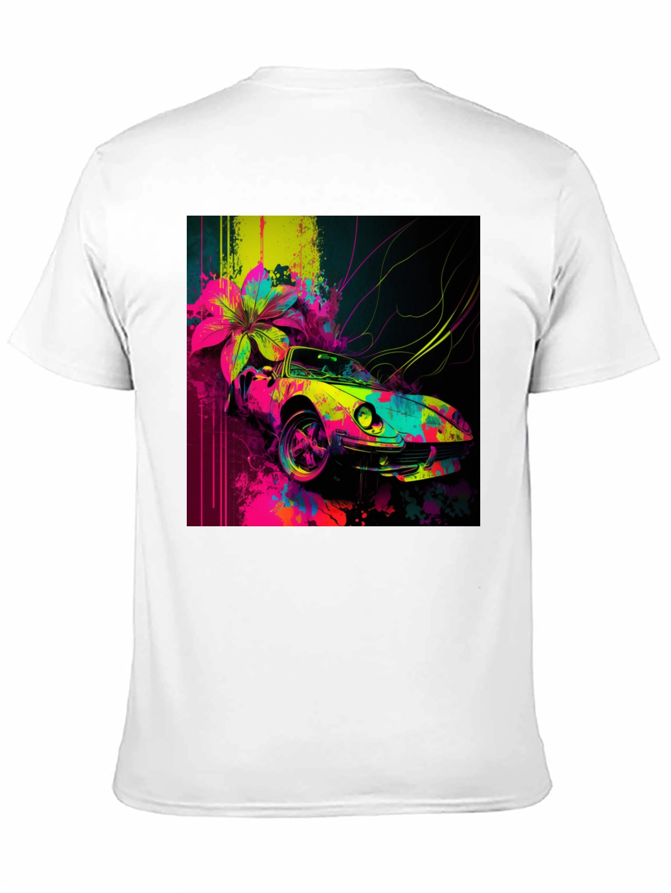 Vibrant Car Graphic Tee - Stylish Mens Black T-Shirt