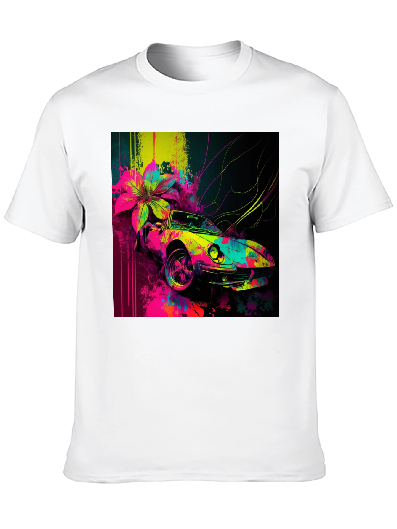 Vibrant Car Graphic Tee - Stylish Mens Black T-Shirt