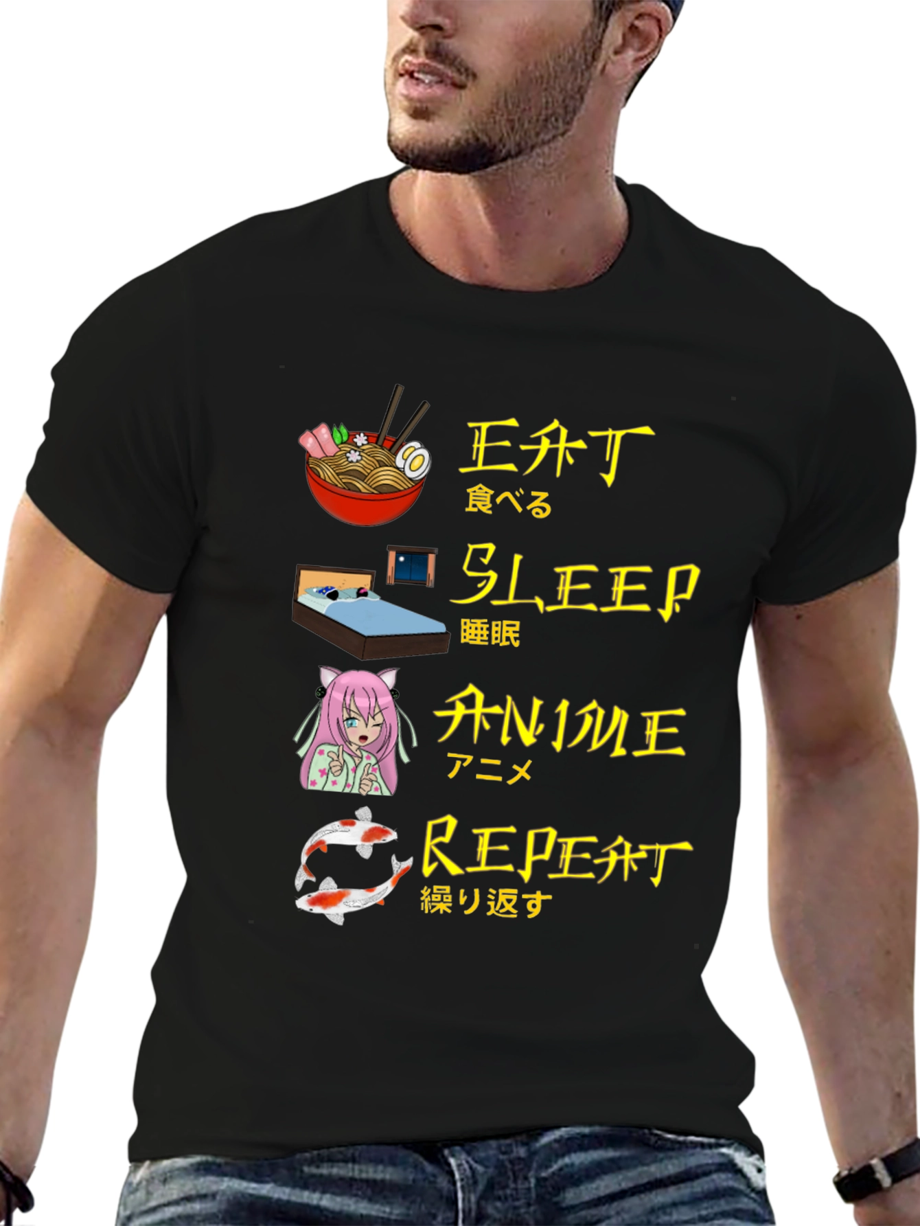Eat Sleep Anime Repeat Graphic Tee