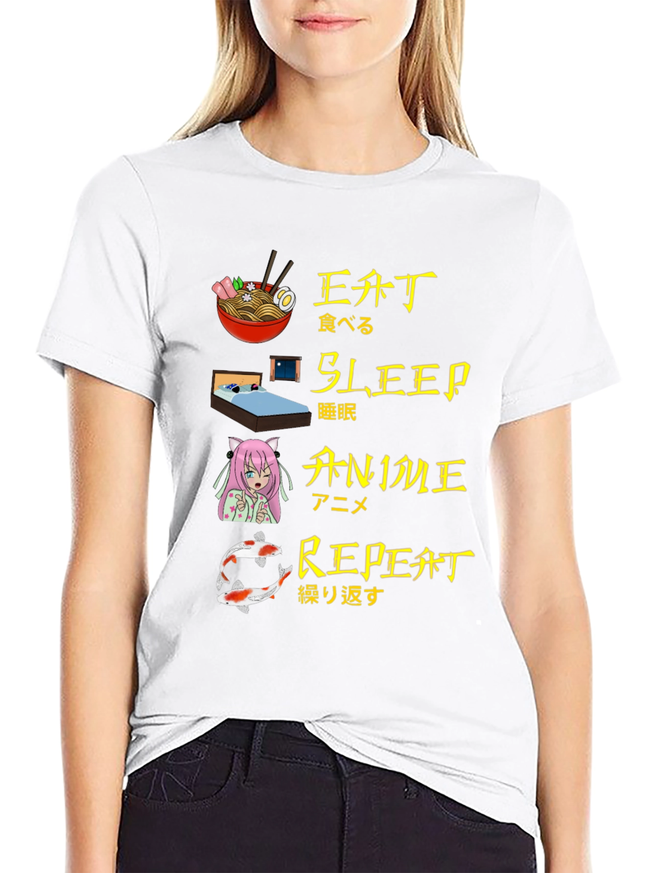 Eat Sleep Anime Repeat Graphic Tee