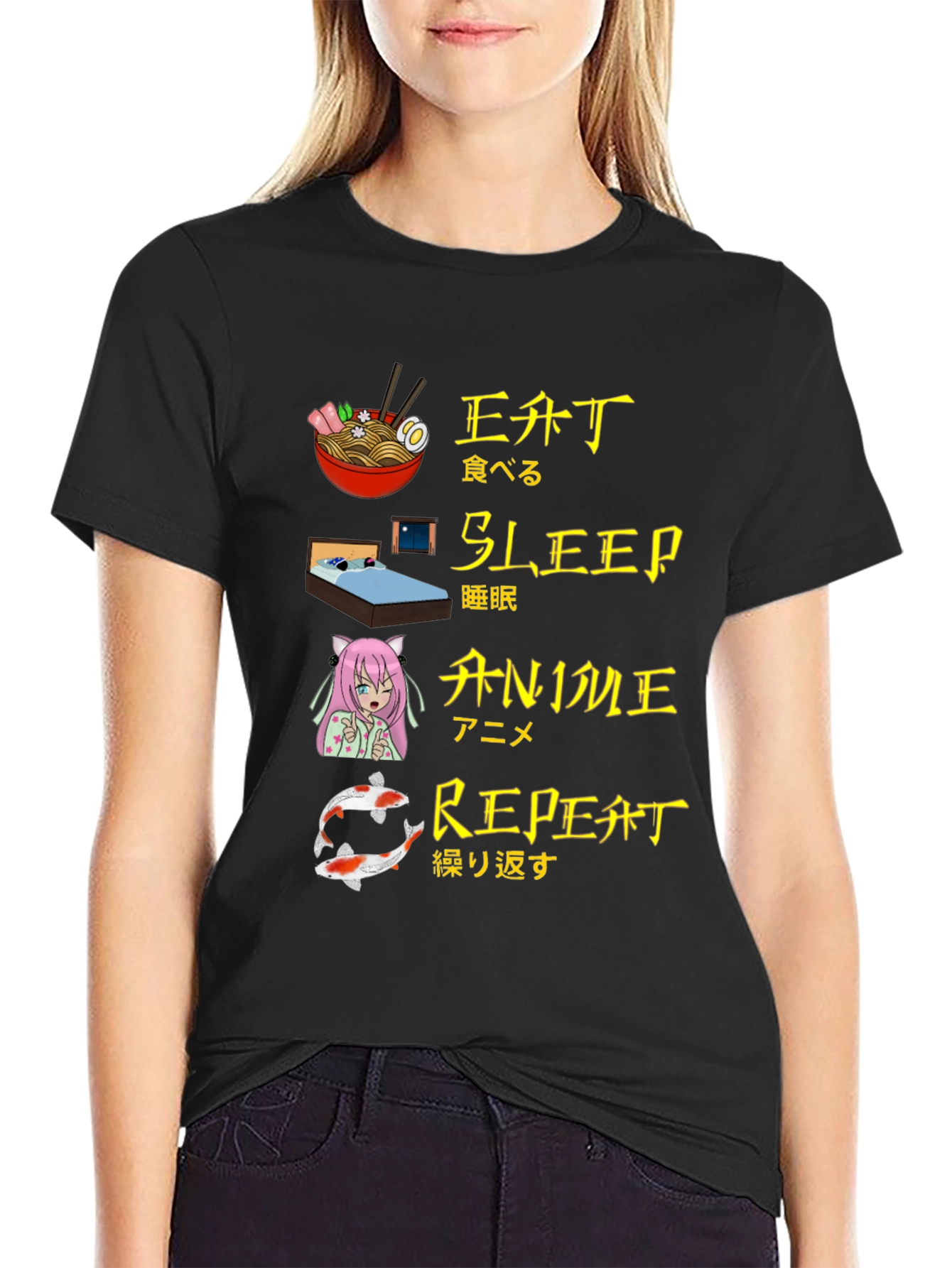 Eat Sleep Anime Repeat Graphic Tee