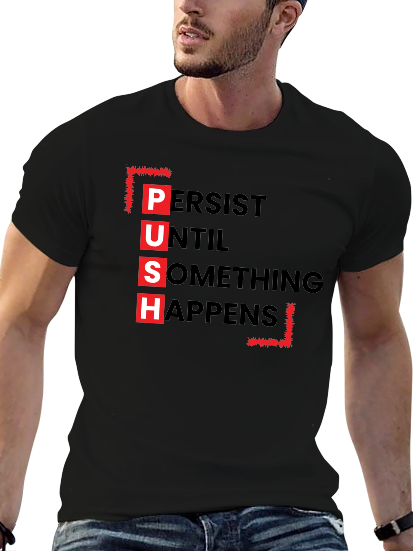 PUSH Graphic Tee - Motivational Black T-Shirt