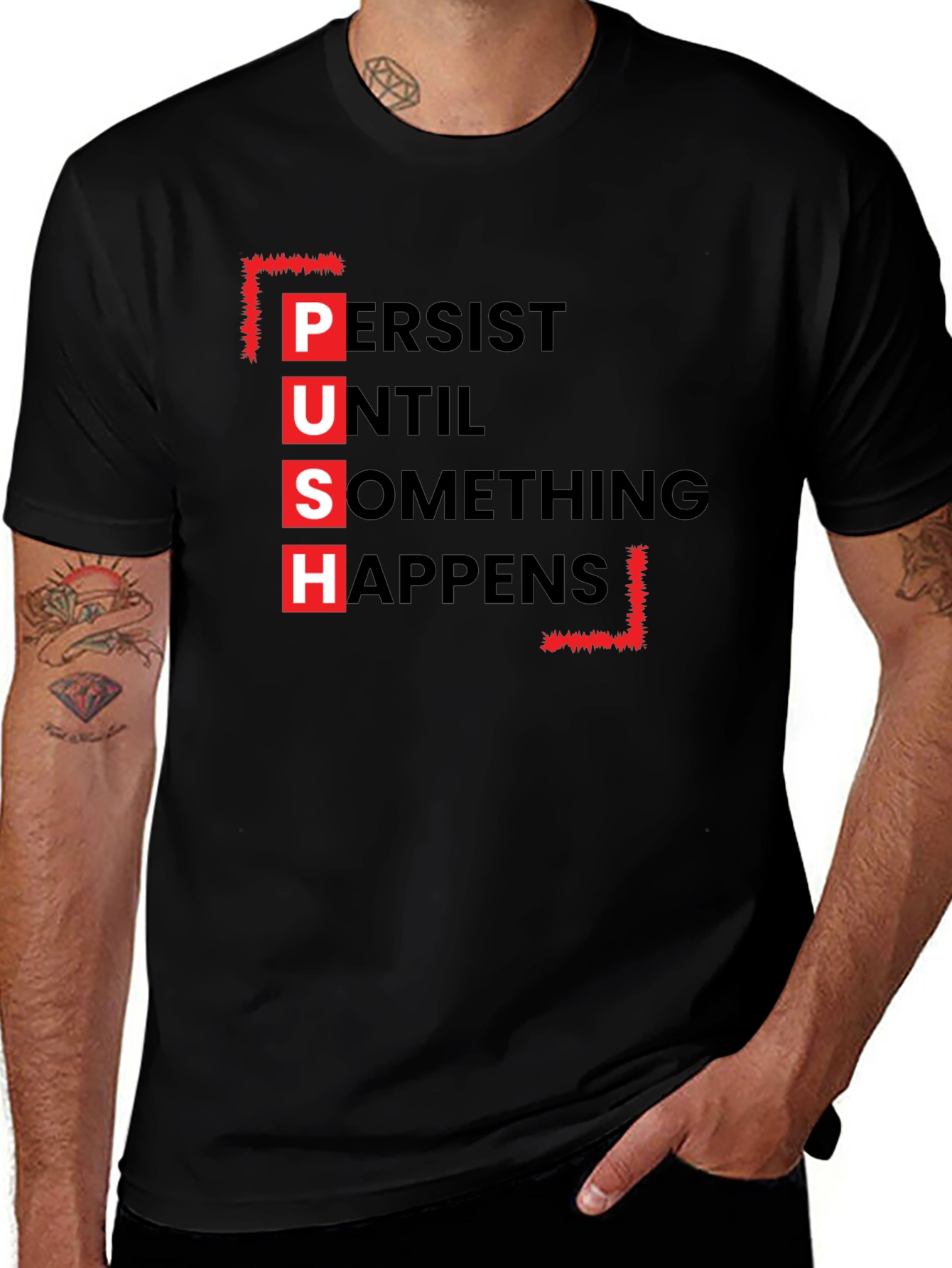 PUSH Graphic Tee - Motivational Black T-Shirt