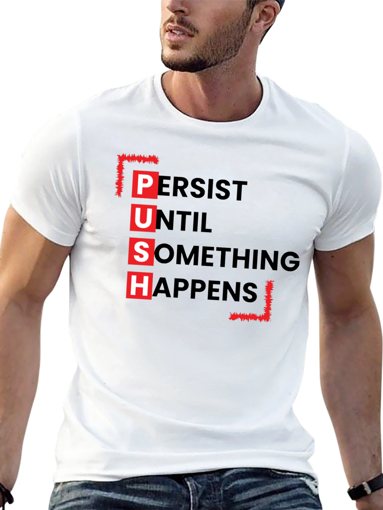 PUSH Graphic Tee - Motivational Black T-Shirt