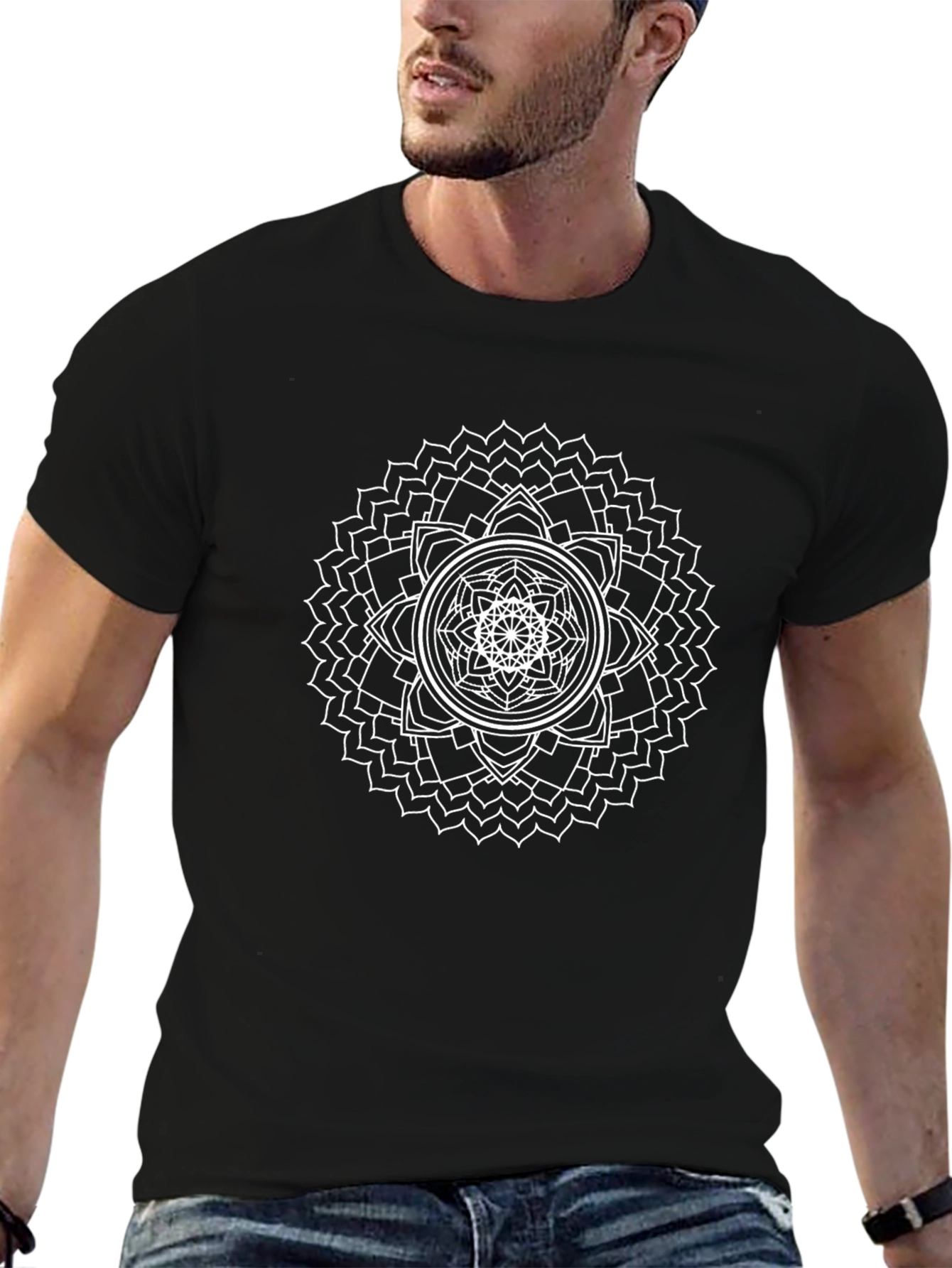Mens Black T-Shirt with Mandala Graphic