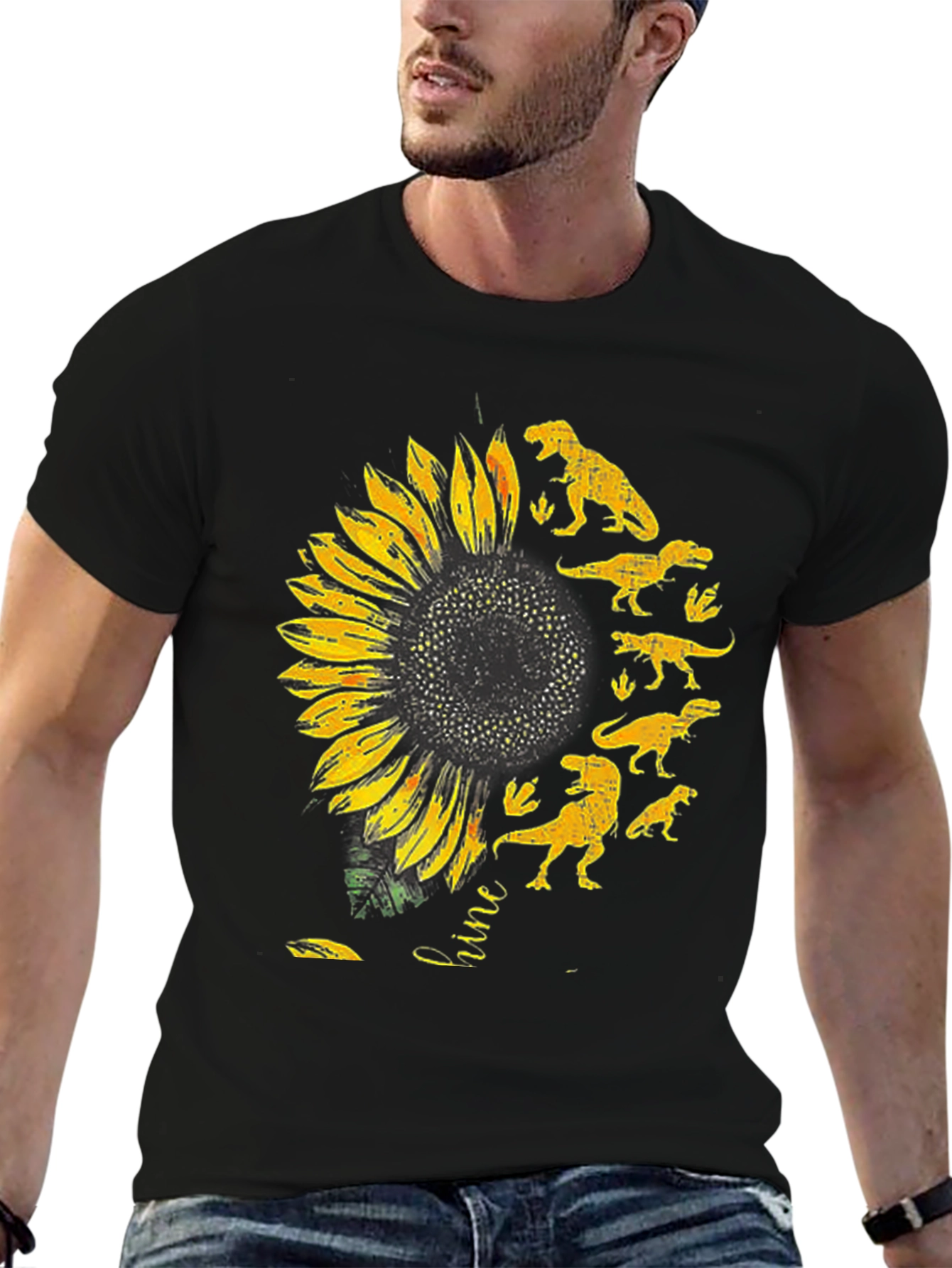 Sunflower Dinosaur Graphic T-Shirt