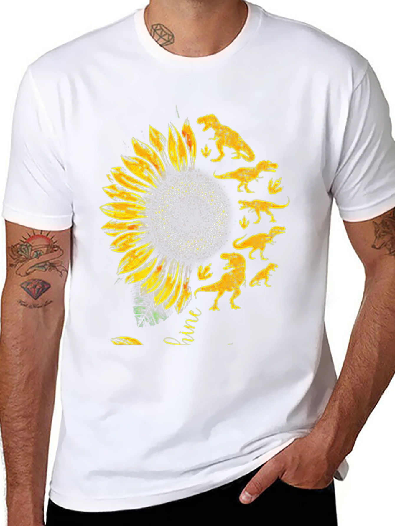 Sunflower Dinosaur Graphic T-Shirt