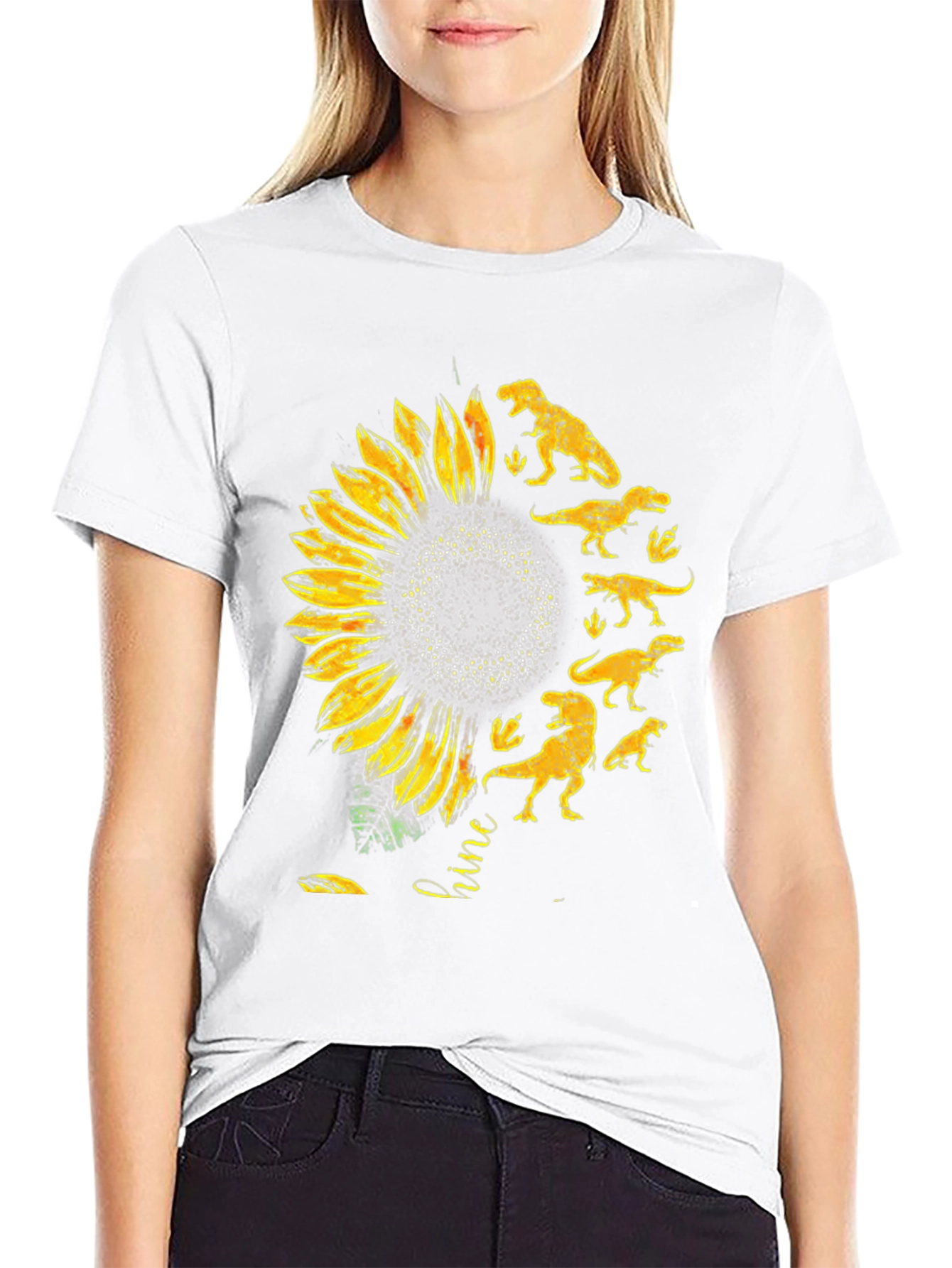 Sunflower Dinosaur Graphic T-Shirt