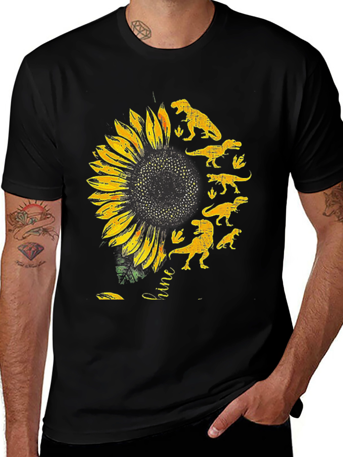 Sunflower Dinosaur Graphic T-Shirt