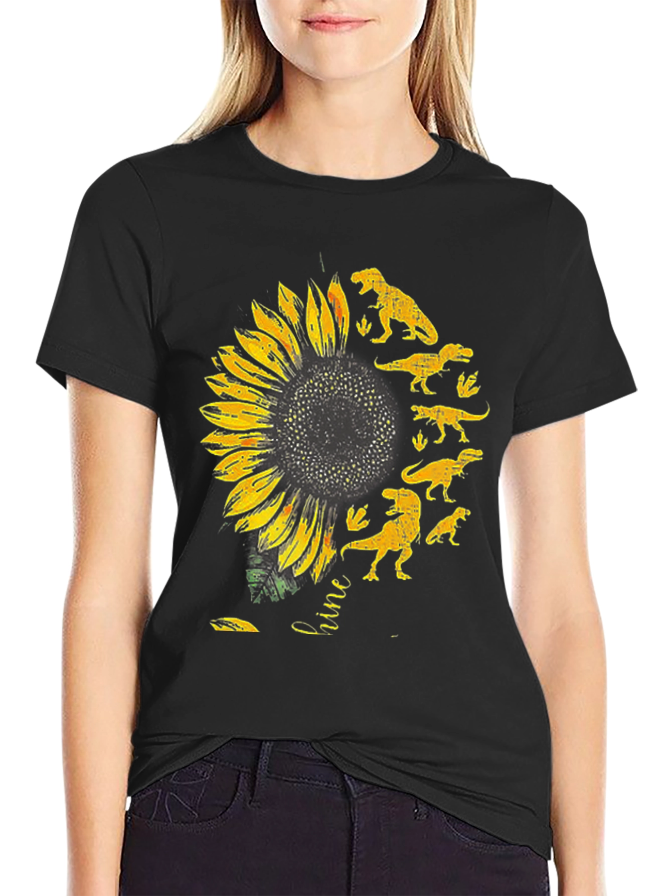 Sunflower Dinosaur Graphic T-Shirt