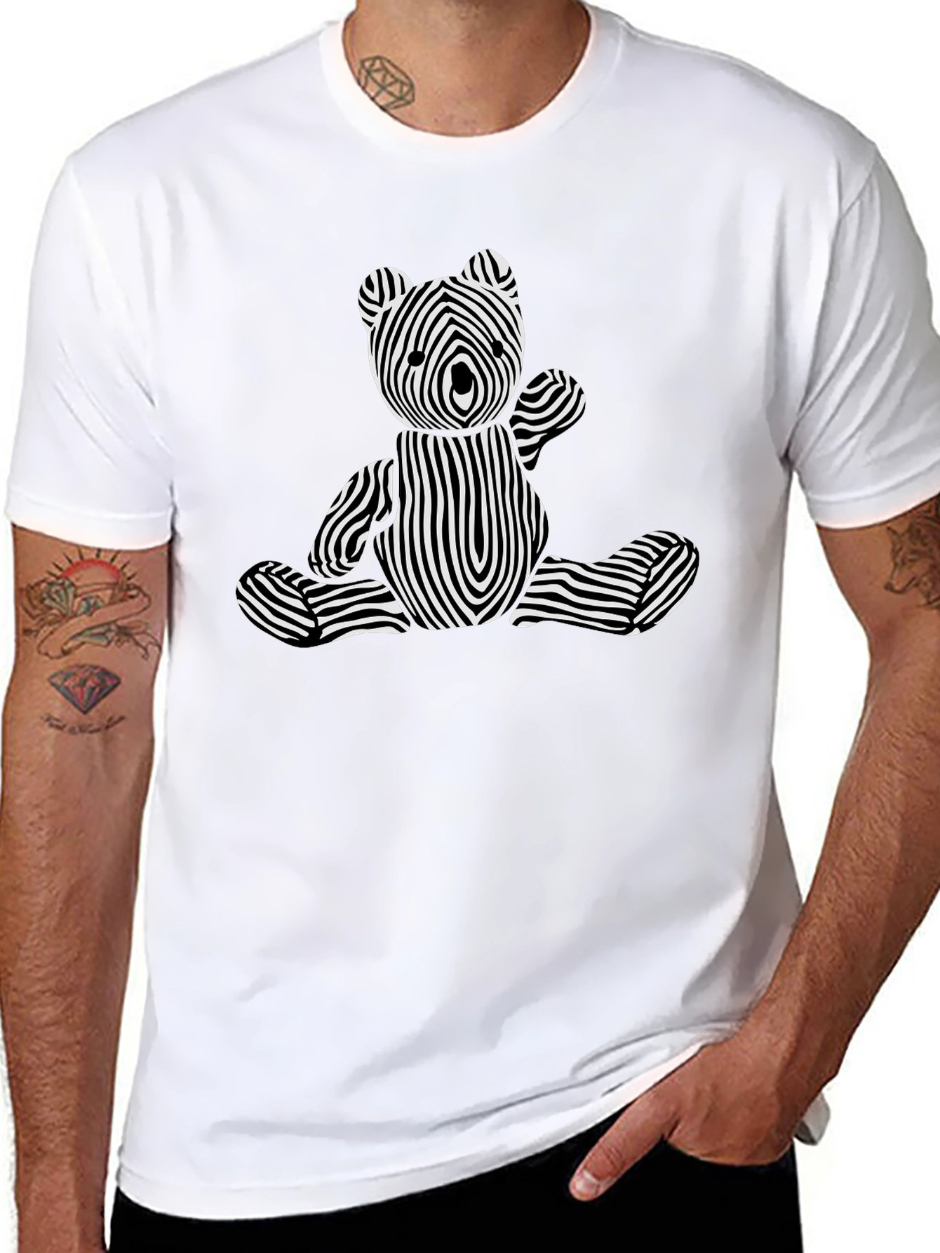 Optical Illusion Bear Graphic Tee - Black