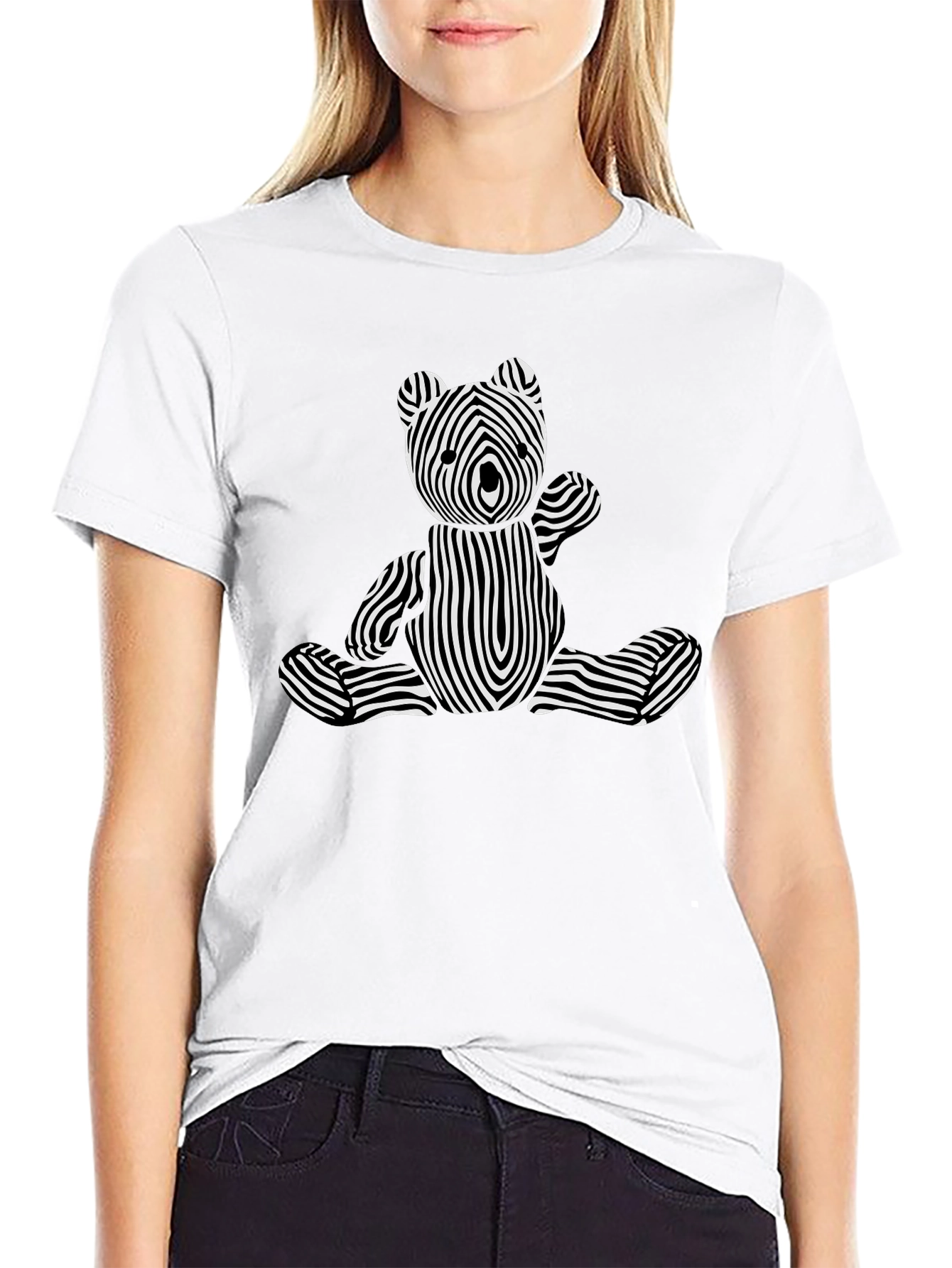 Optical Illusion Bear Graphic Tee - Black