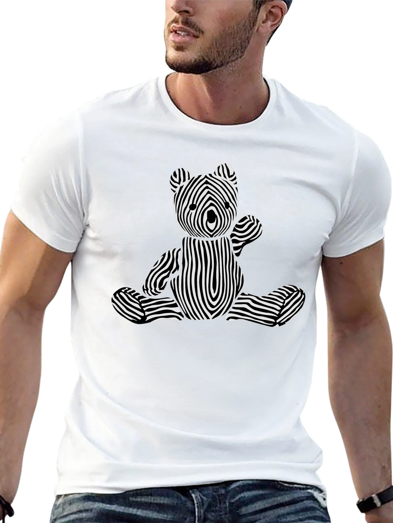 Optical Illusion Bear Graphic Tee - Black