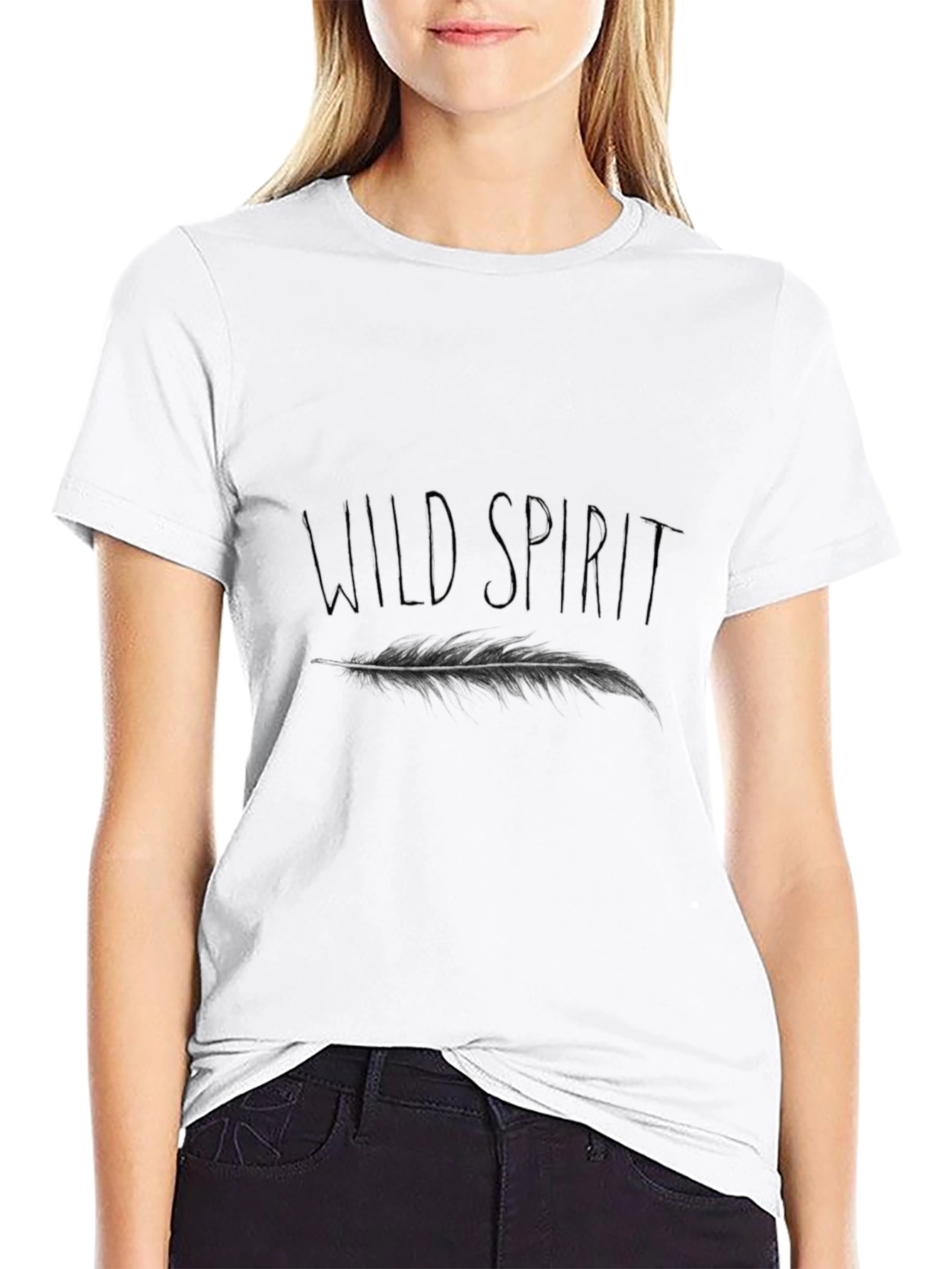 Wild Spirit Feather Graphic Tee - Black