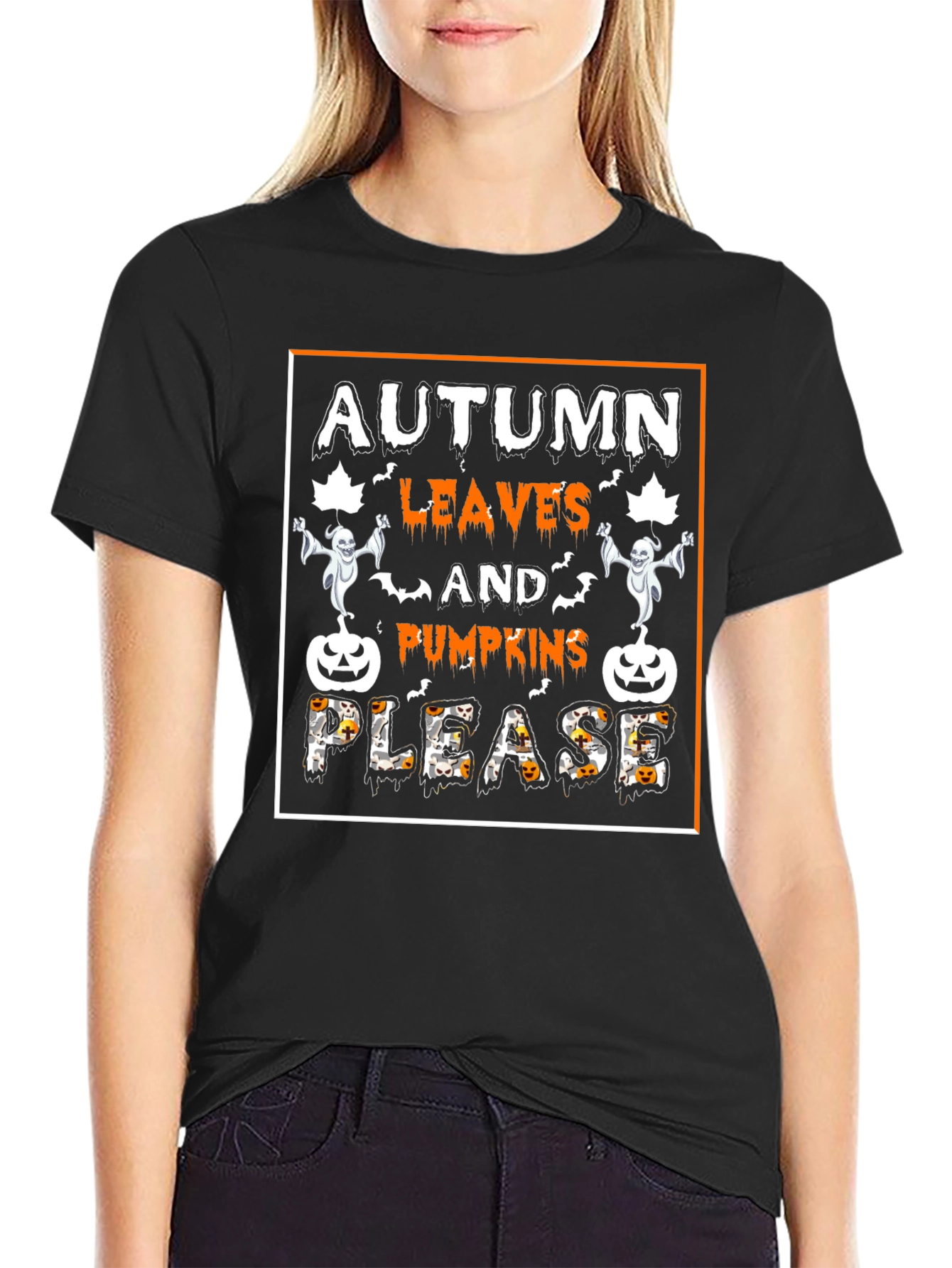 Autumn Leaves Pumpkins Please Halloween Tee