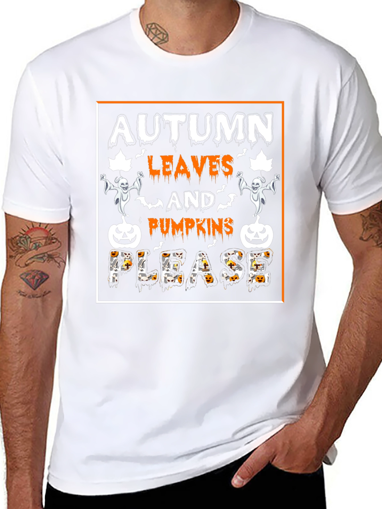 Autumn Leaves Pumpkins Please Halloween Tee