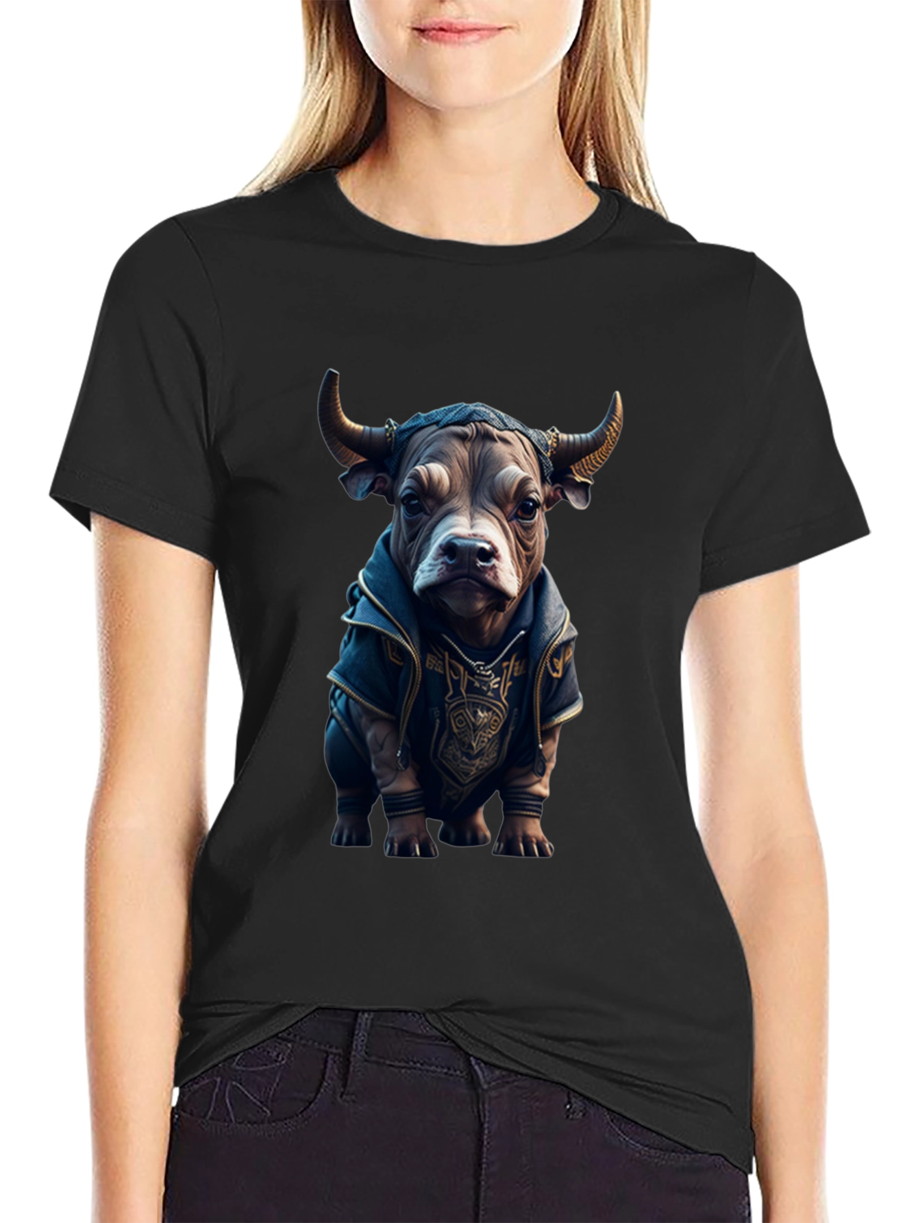 Bull in Hoodie Graphic Tee - Unique Design