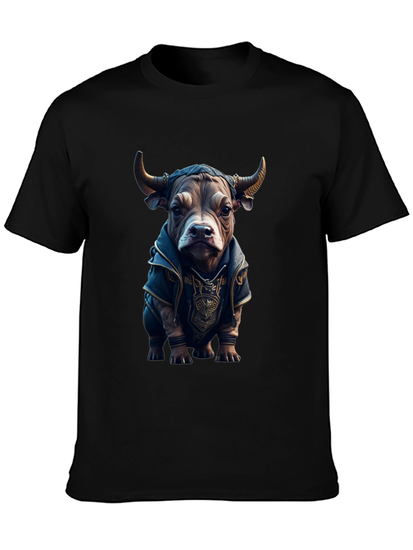 Bull in Hoodie Graphic Tee - Unique Design