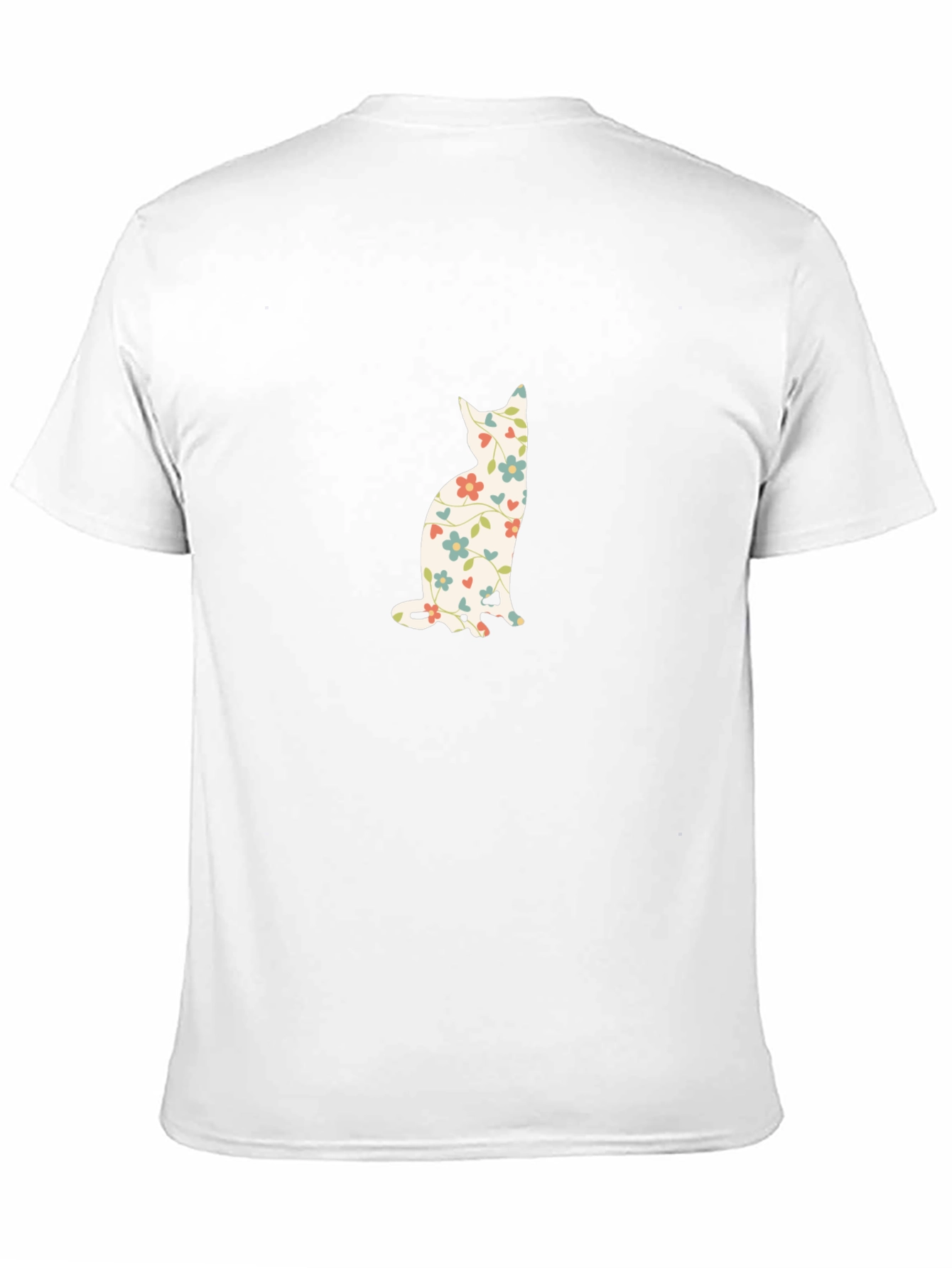 Floral Cat Print Black T-Shirt