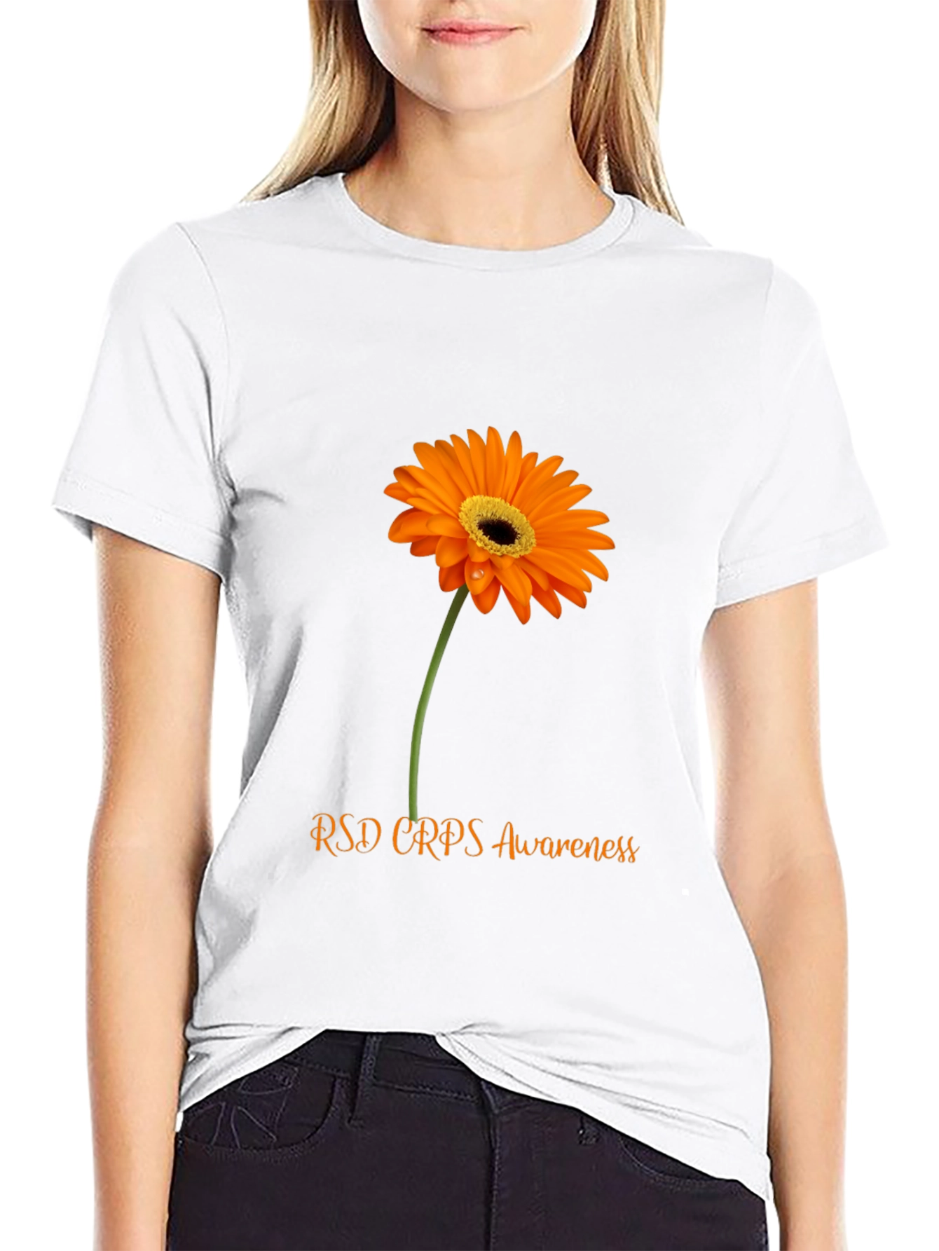 RSD CRPS Awareness T-Shirt with Orange Flower Design