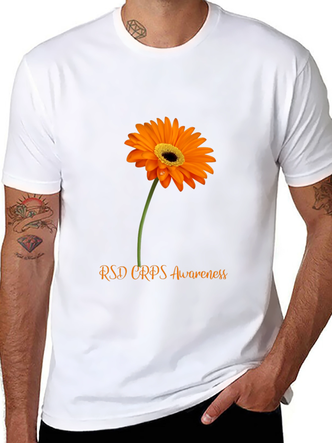 RSD CRPS Awareness T-Shirt with Orange Flower Design