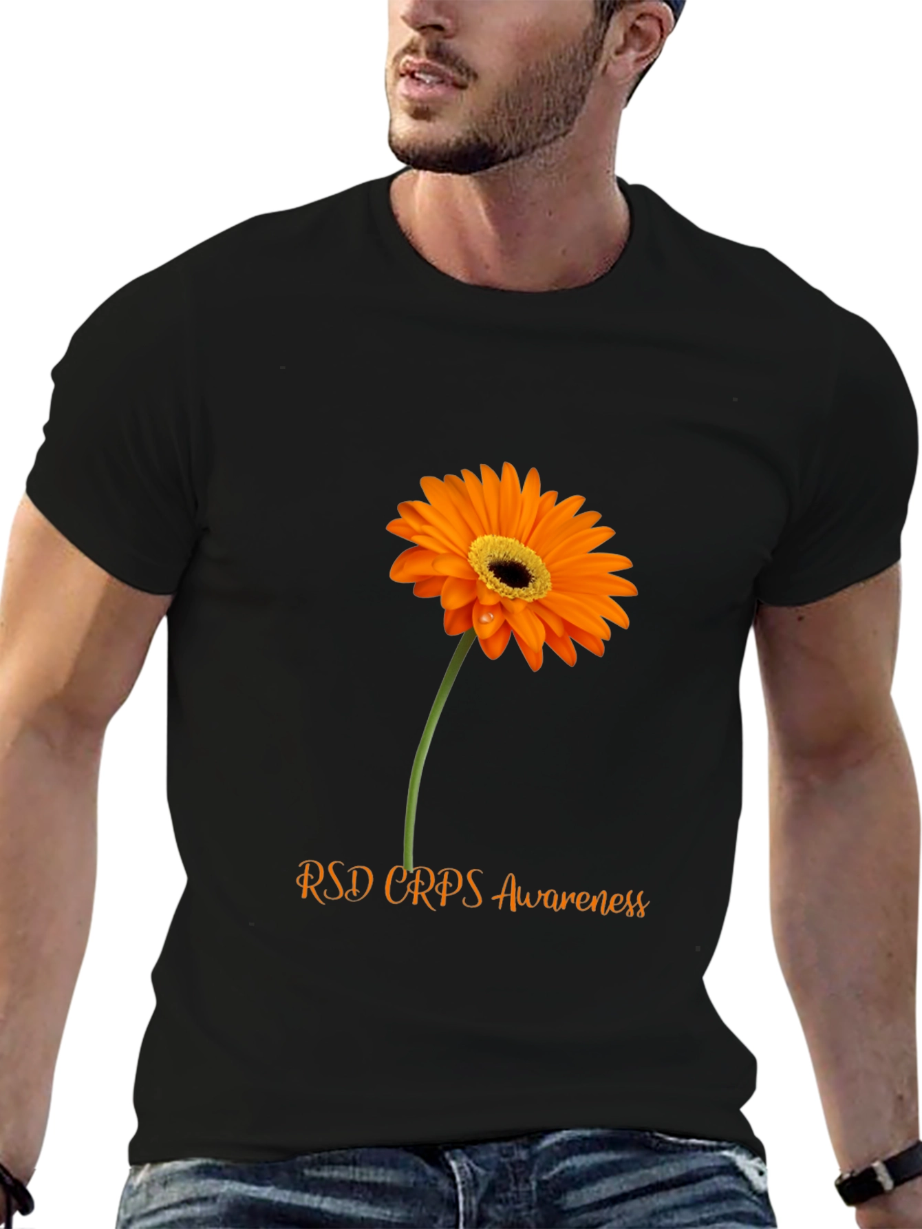 RSD CRPS Awareness T-Shirt with Orange Flower Design