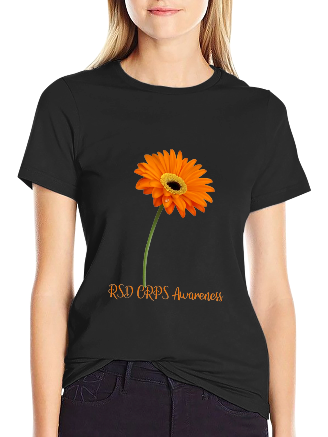RSD CRPS Awareness T-Shirt with Orange Flower Design