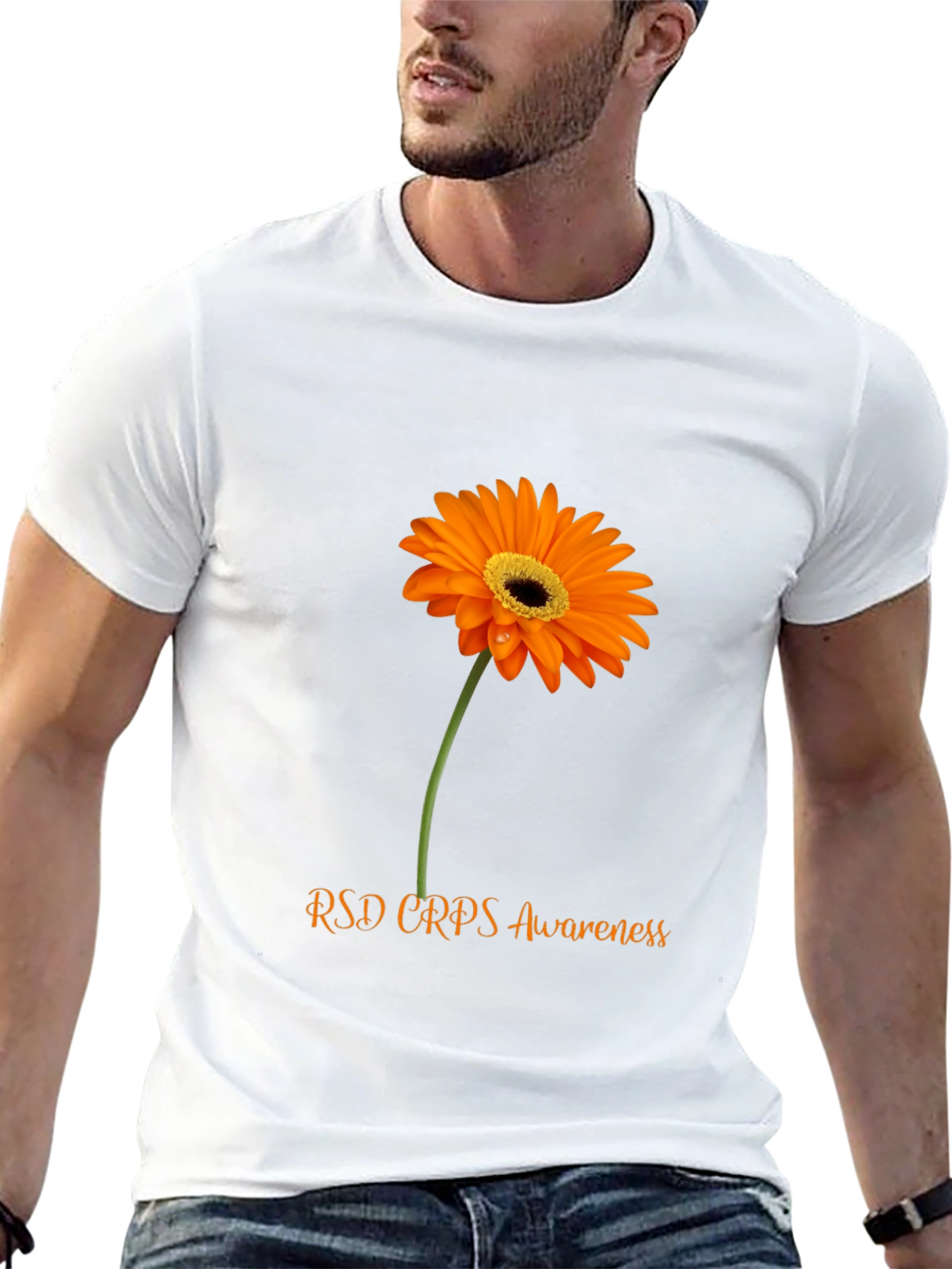 RSD CRPS Awareness T-Shirt with Orange Flower Design