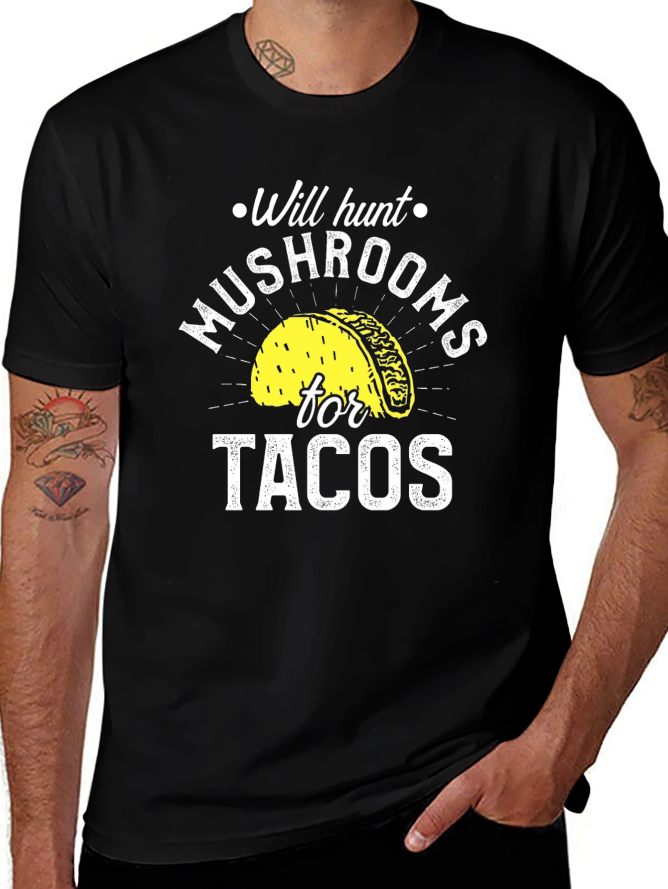 Mushroom Hunting Tacos Funny Graphic Tee