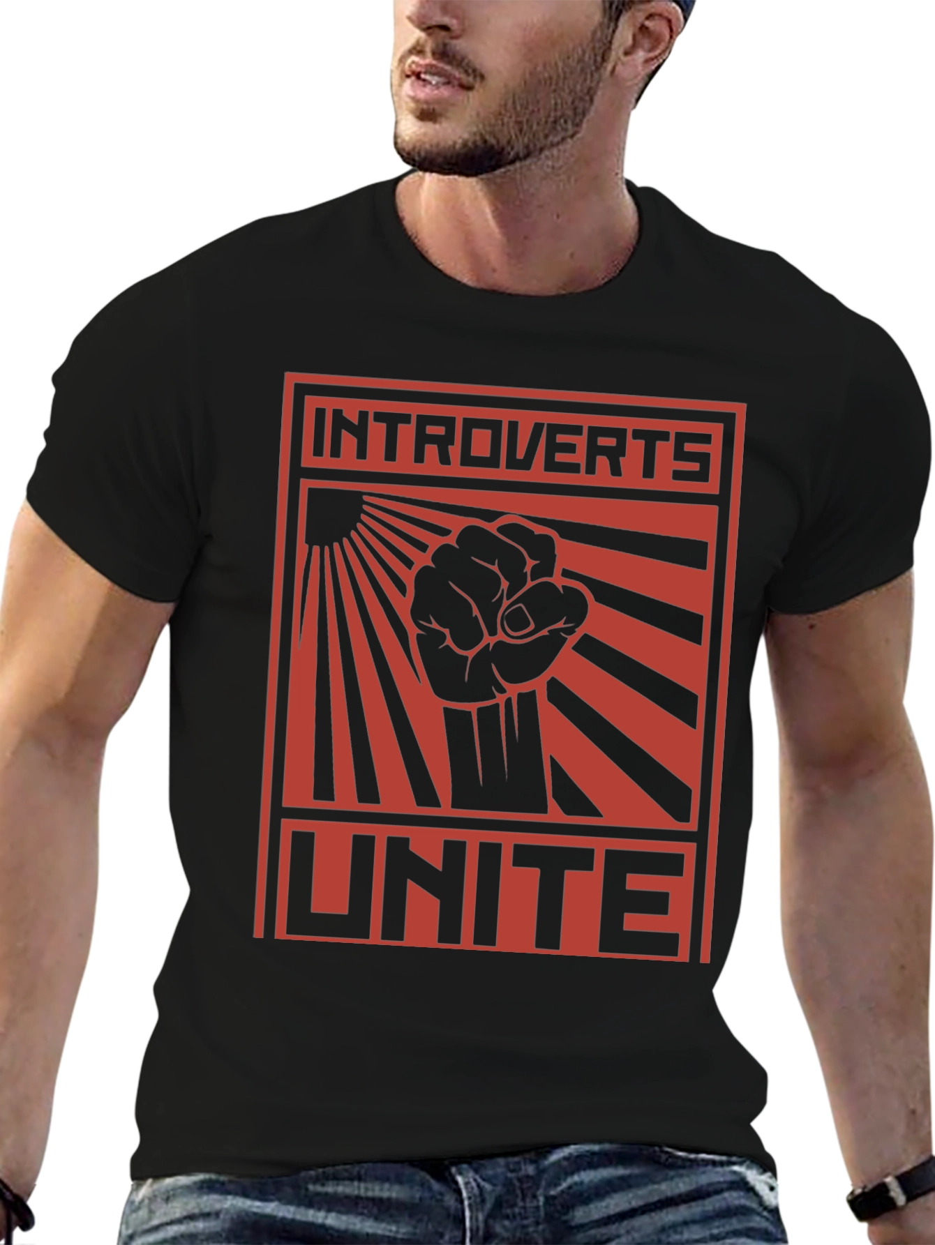 Introverts Unite Graphic Tee - Black Cotton