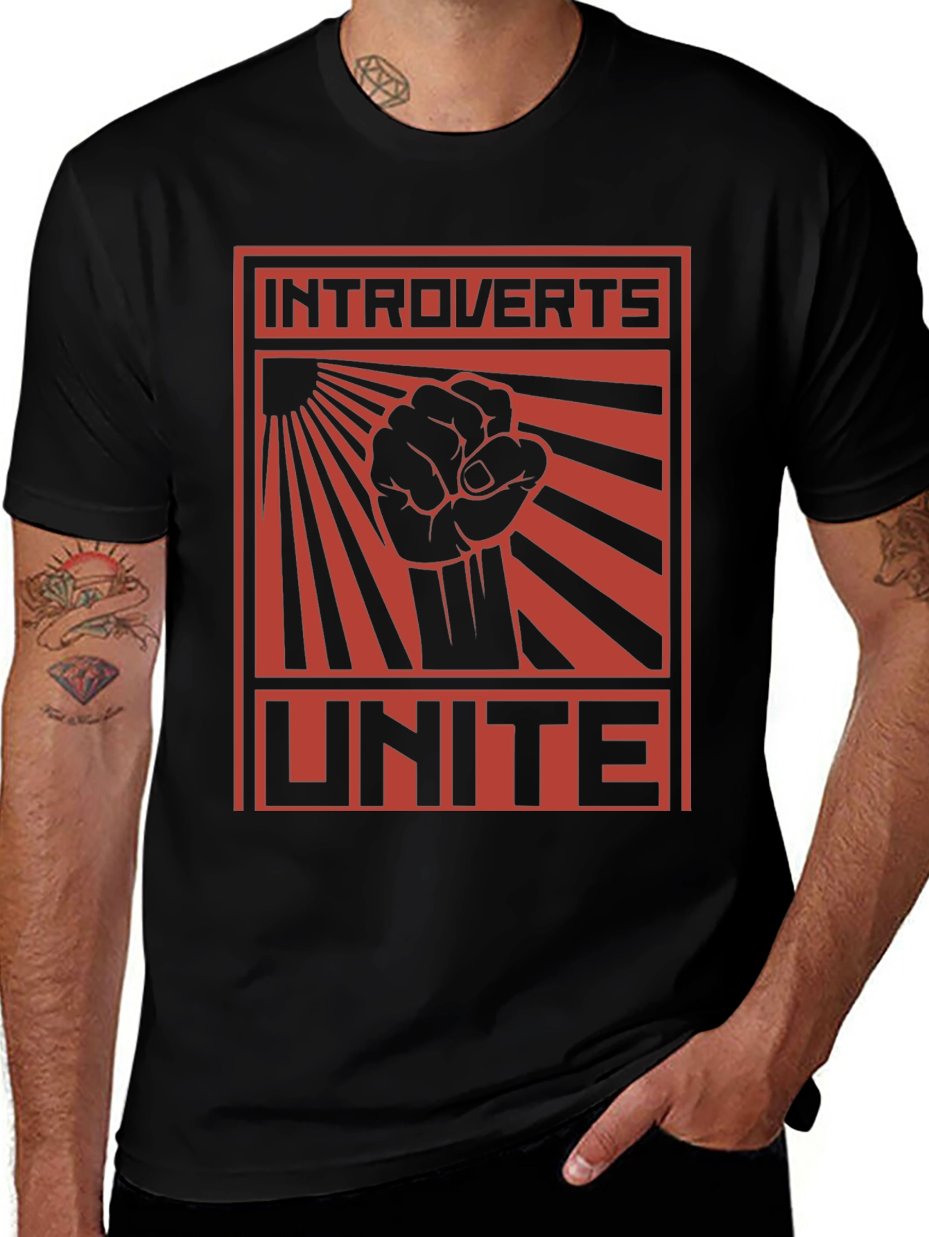 Introverts Unite Graphic Tee - Black Cotton