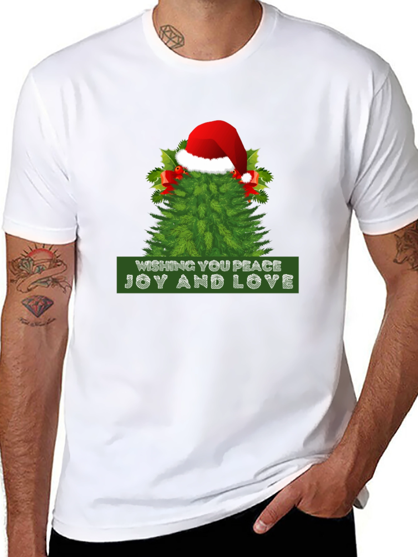 Festive Peace Joy and Love Christmas Tee