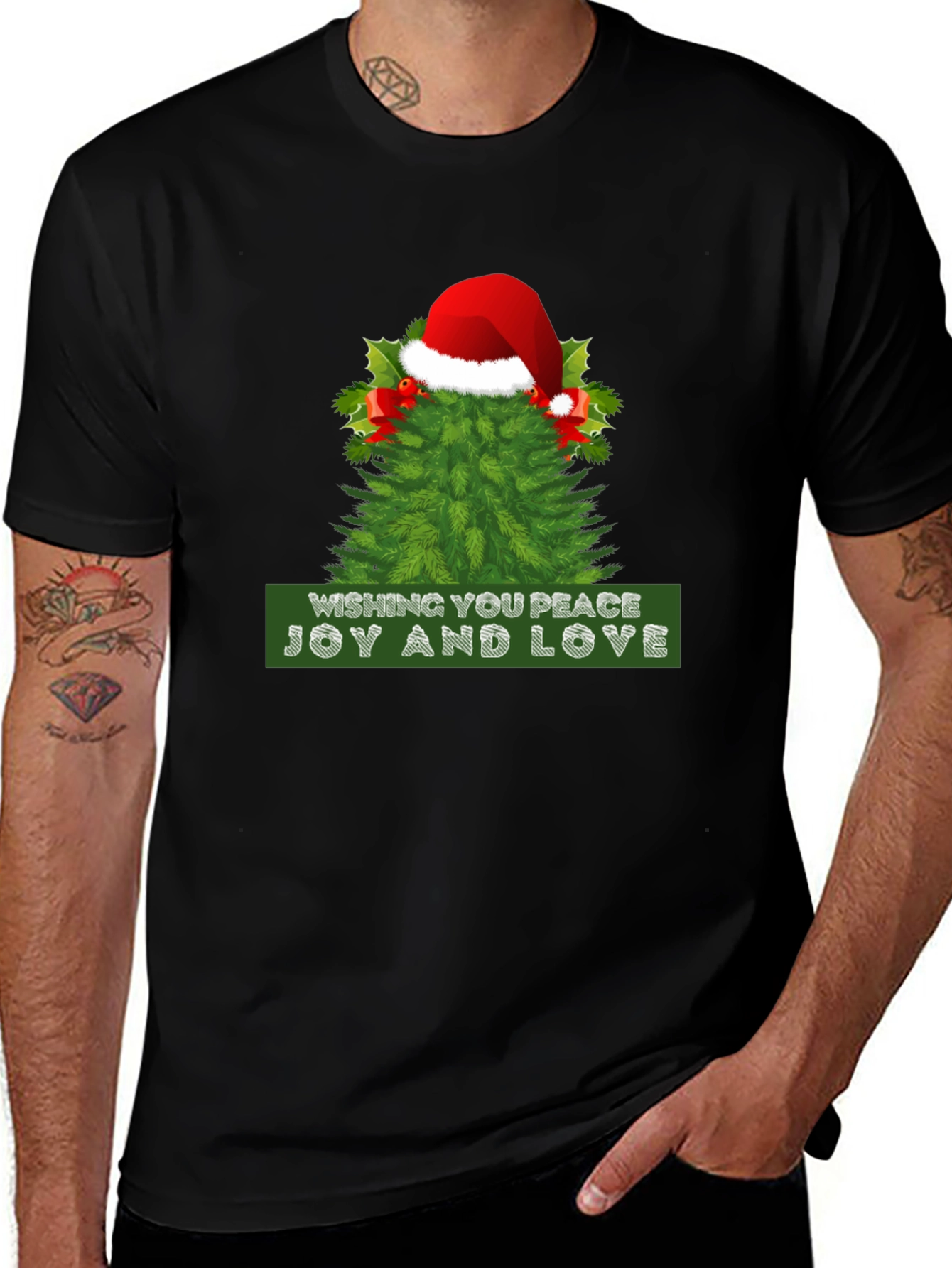 Festive Peace Joy and Love Christmas Tee